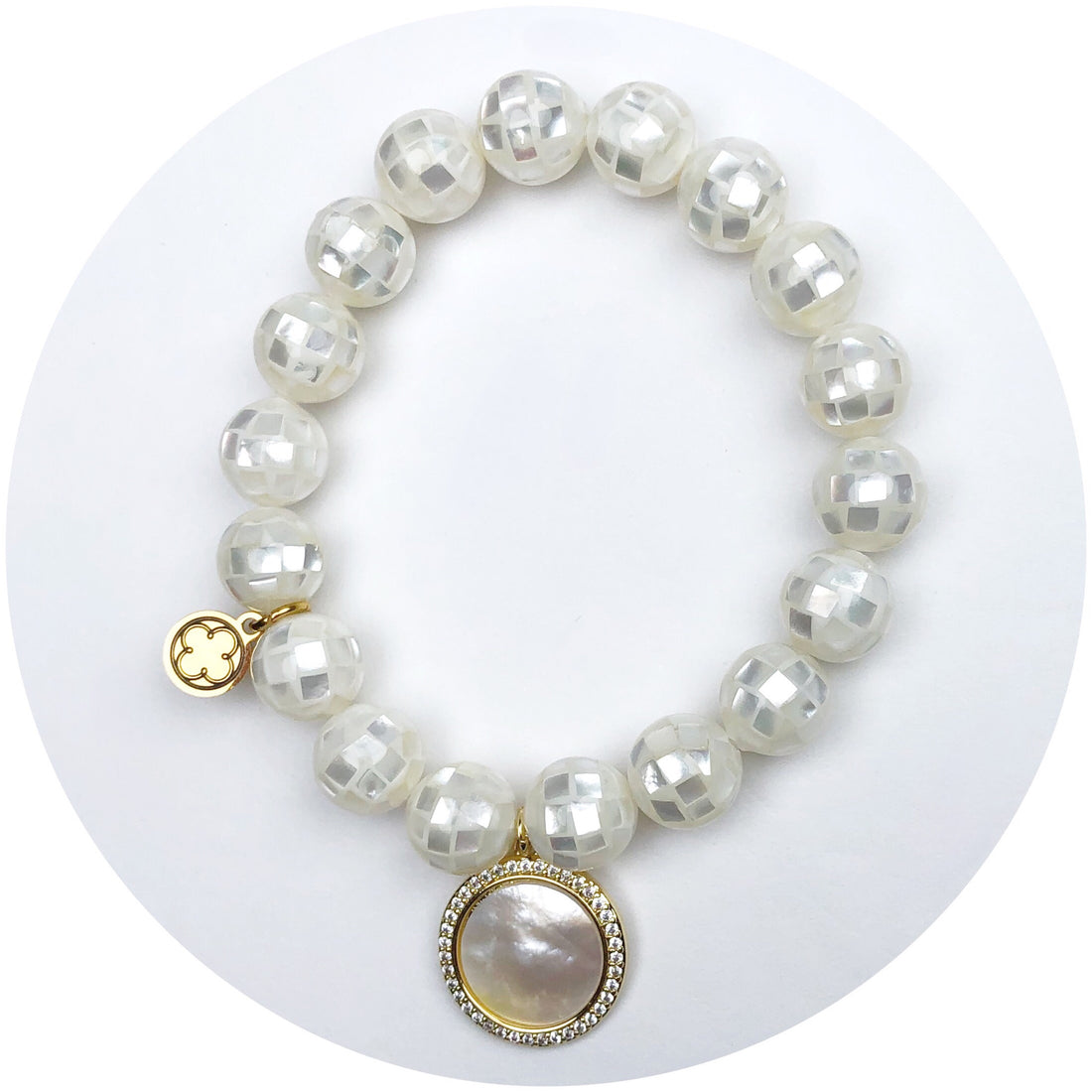 Mosaic Mother of Pearl with Mother of Pearl Gold Pavé Disc