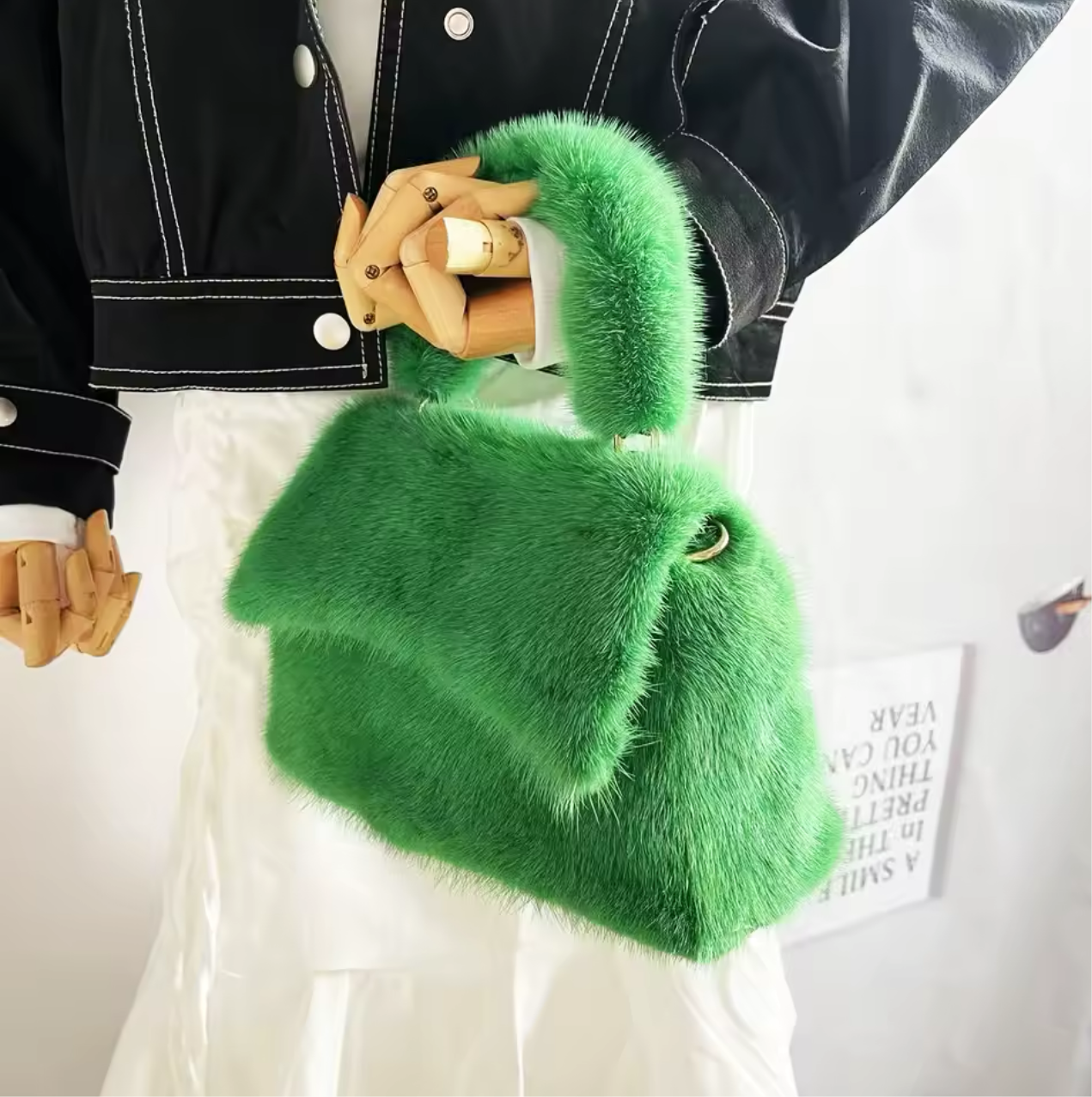 Mindy Green Mink Fur Handbag