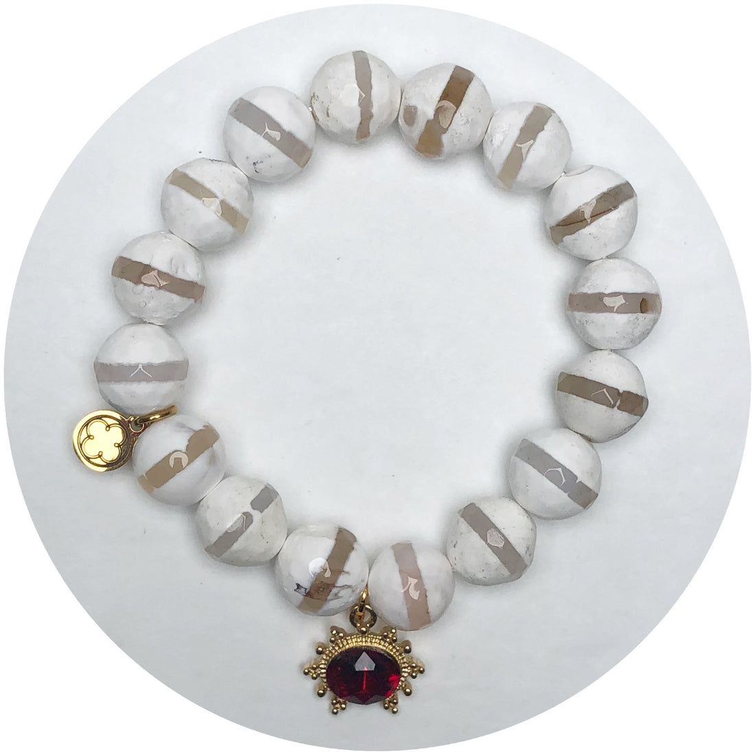 Snow Zebra Agate with Red Gem Pendant
