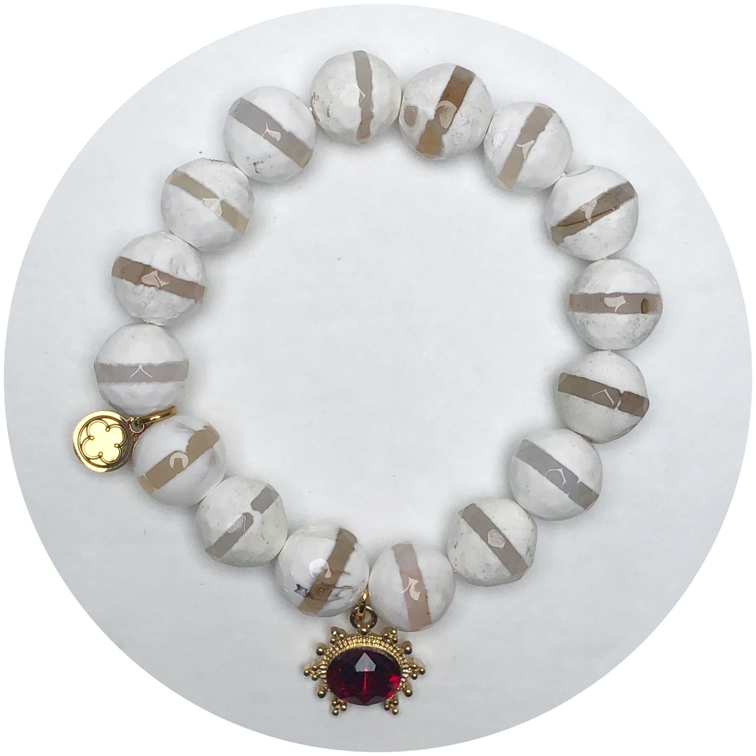 Snow Zebra Agate with Red Gem Pendant
