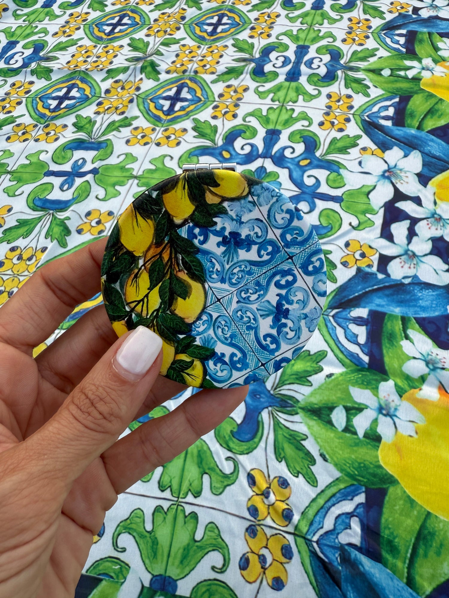 Blue Lemon Maiolica Compact Mirror
