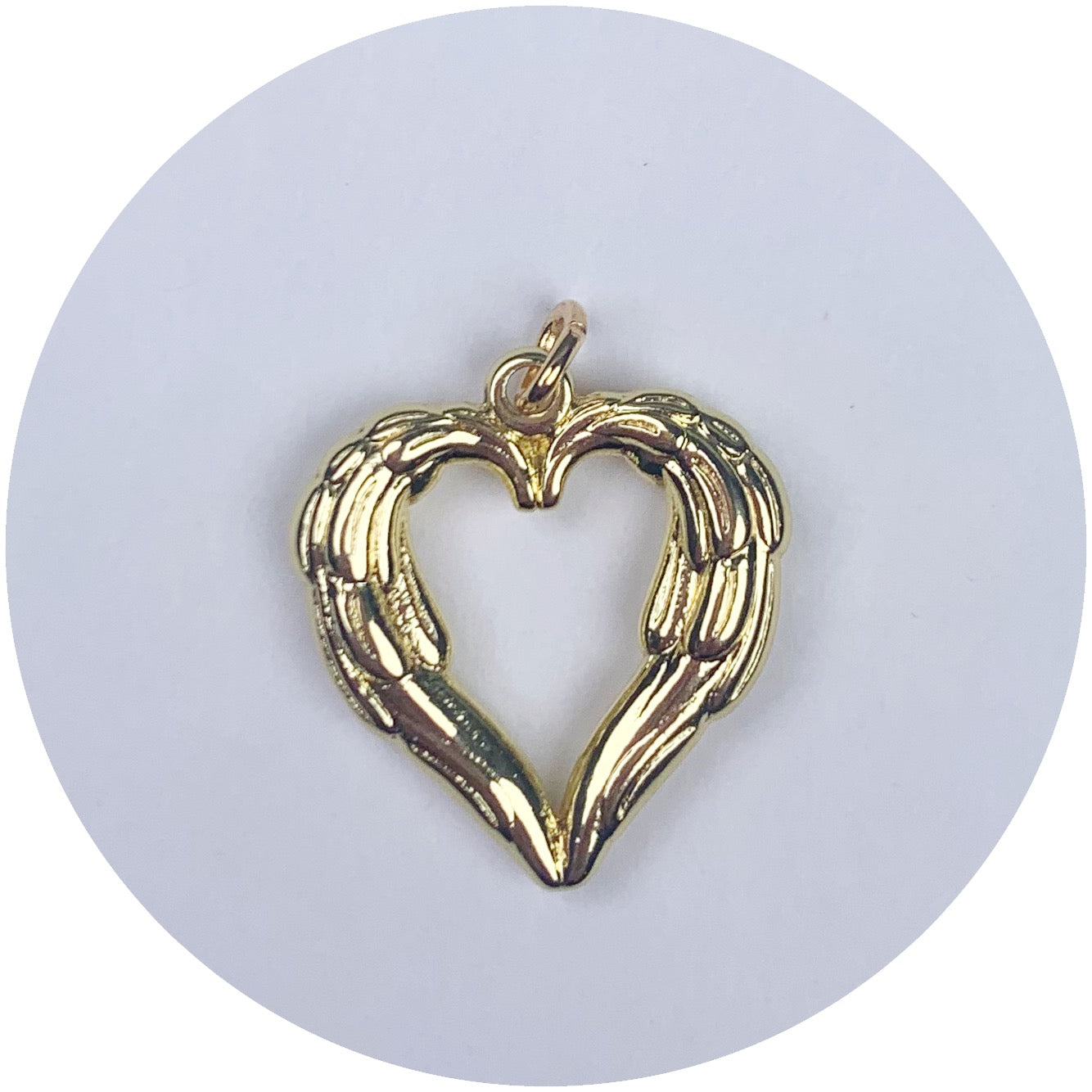 14k Yellow Gold Heart With Angel Wings Pendant - Handcrafted Solid Gold Love Charm Necklace