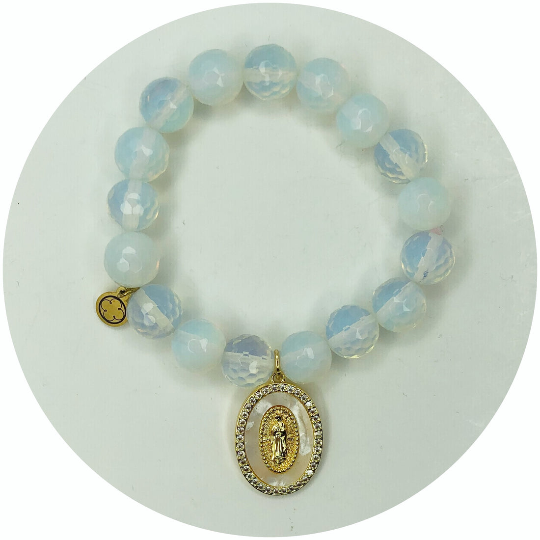 Opalite with Mother of Pearl Oval Blessed Mother Pendant