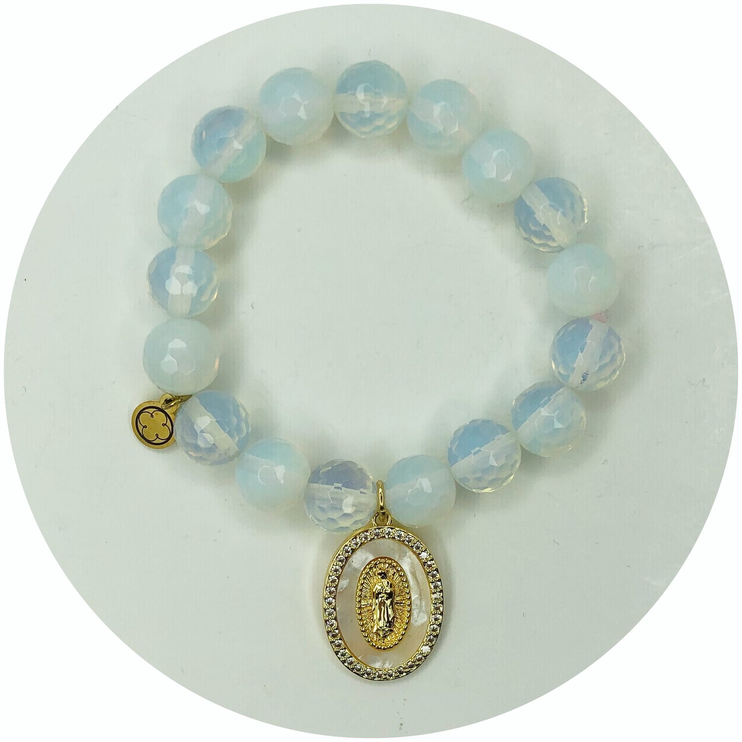 Opalite with Mother of Pearl Oval Blessed Mother Pendant