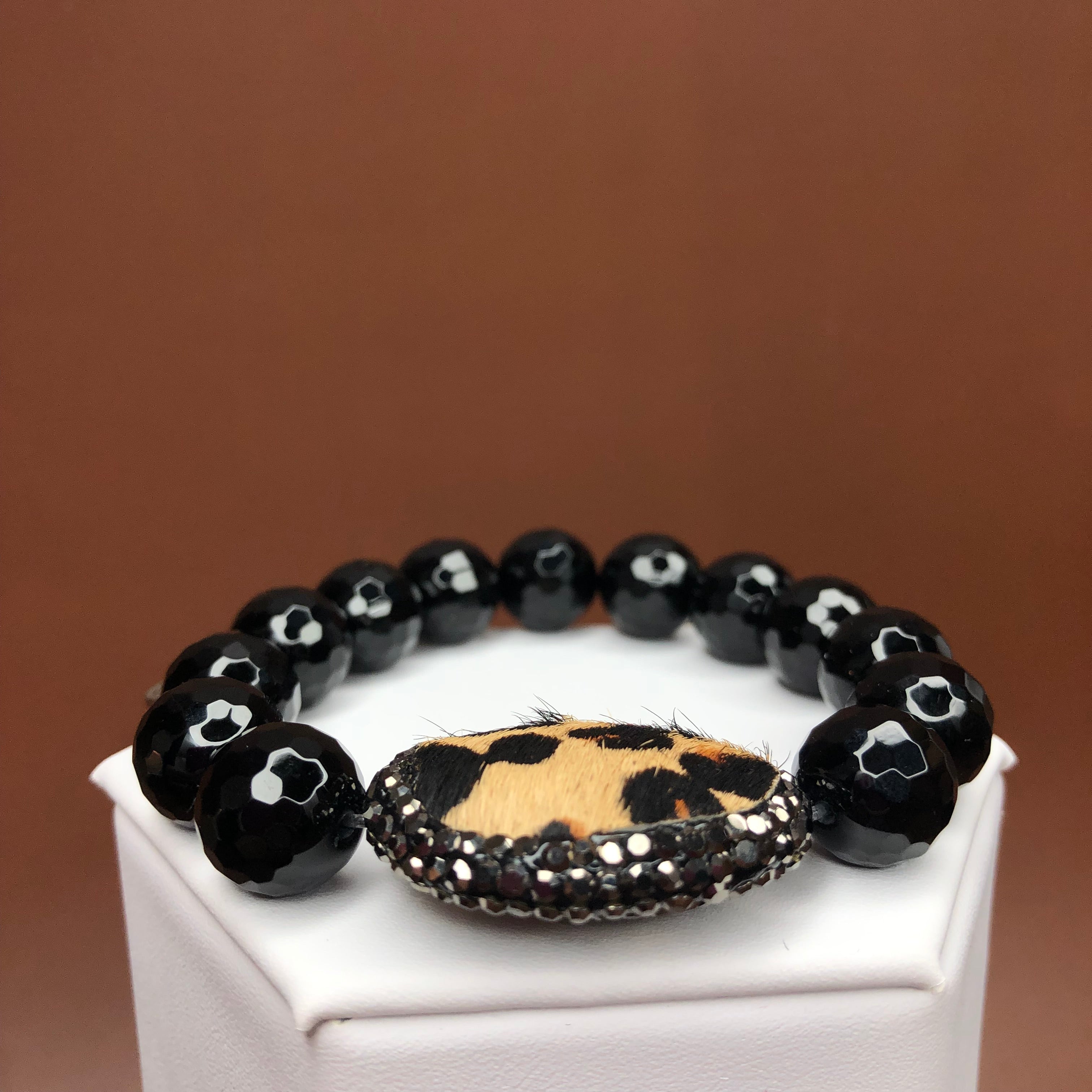 Black Onyx with Leopard Calf Hair Focal Bead