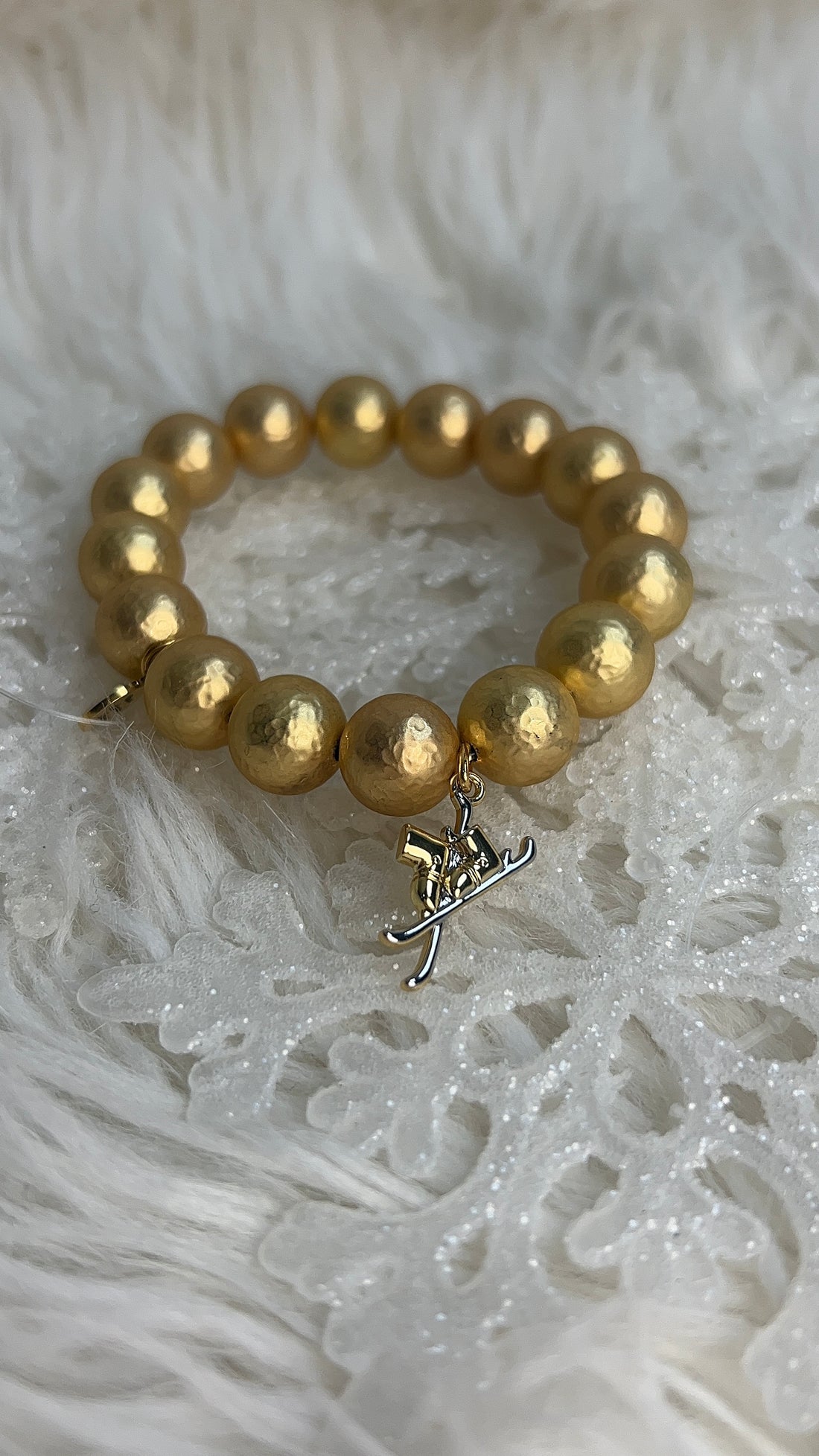 Hammered 22k Gold Plated Brass with Ski Blades Pendant