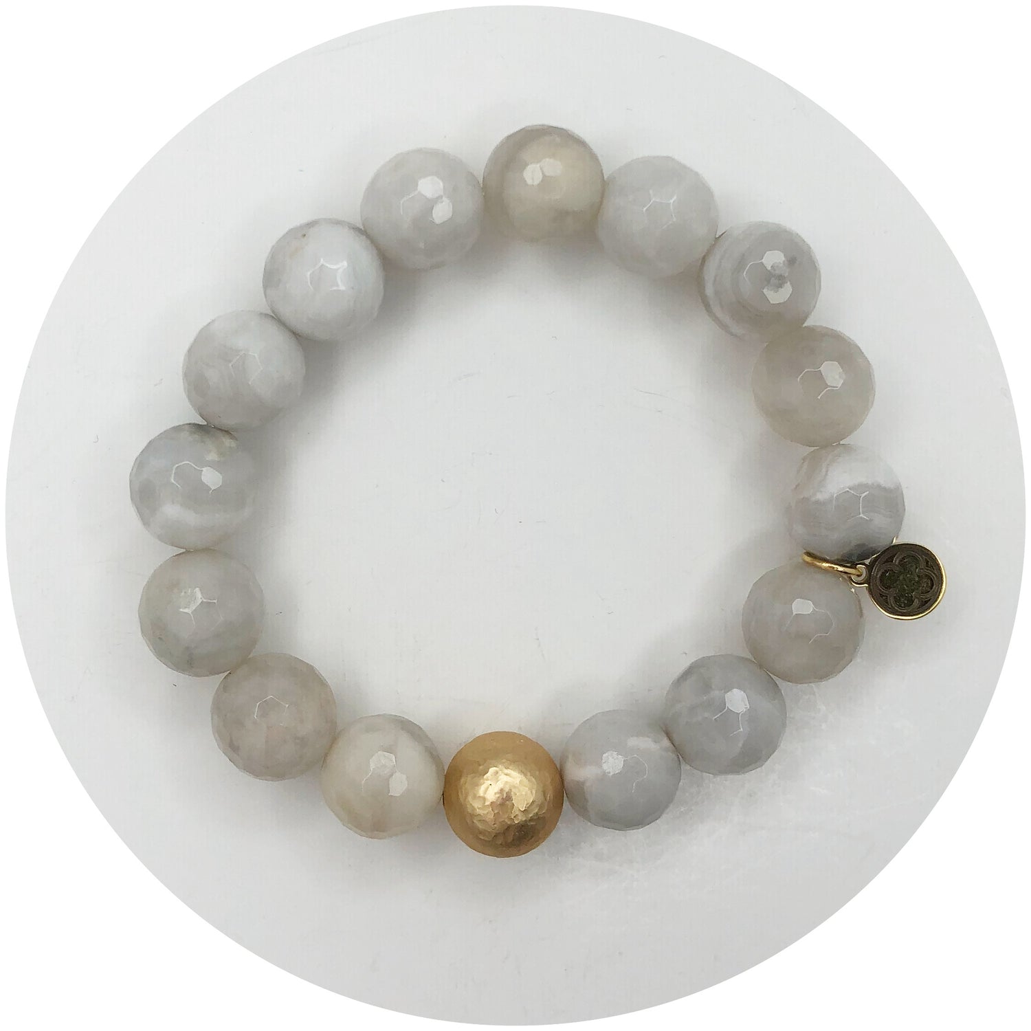 Milky Cloud Agate with Hammered Gold Accent