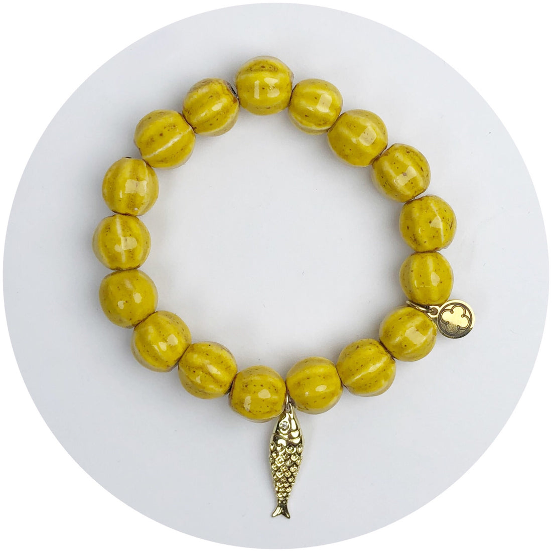 Yellow Ceramic Riccio Bead with Gold Sardine Pendant