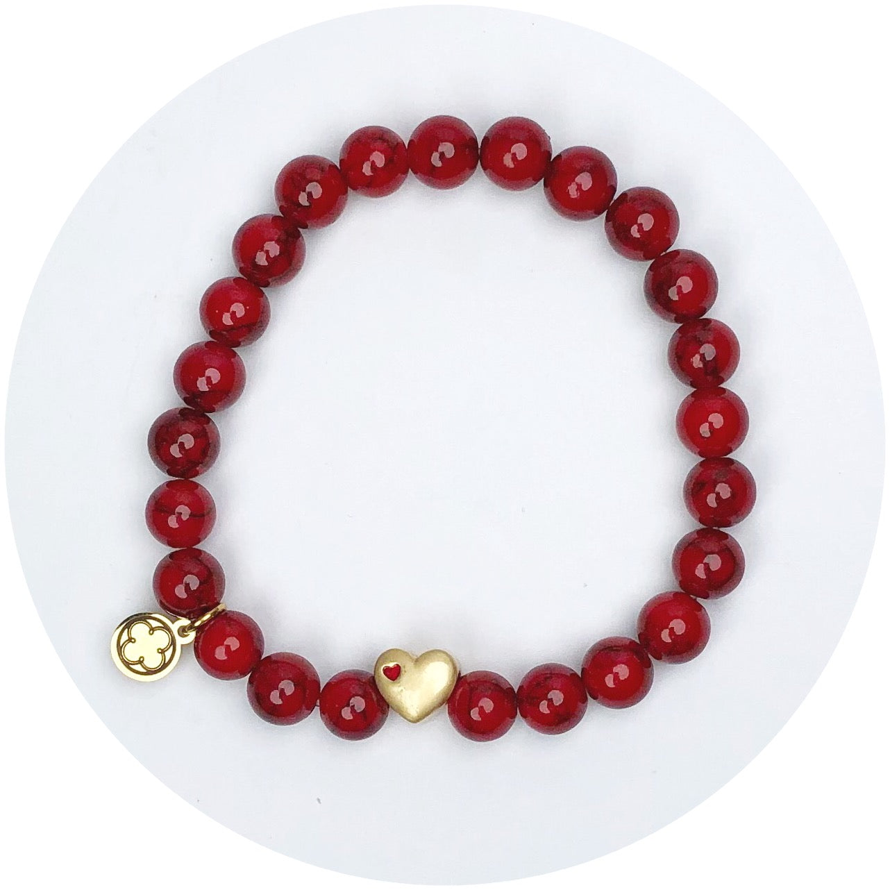 Mens Red Howlite with Gold Heart Accent