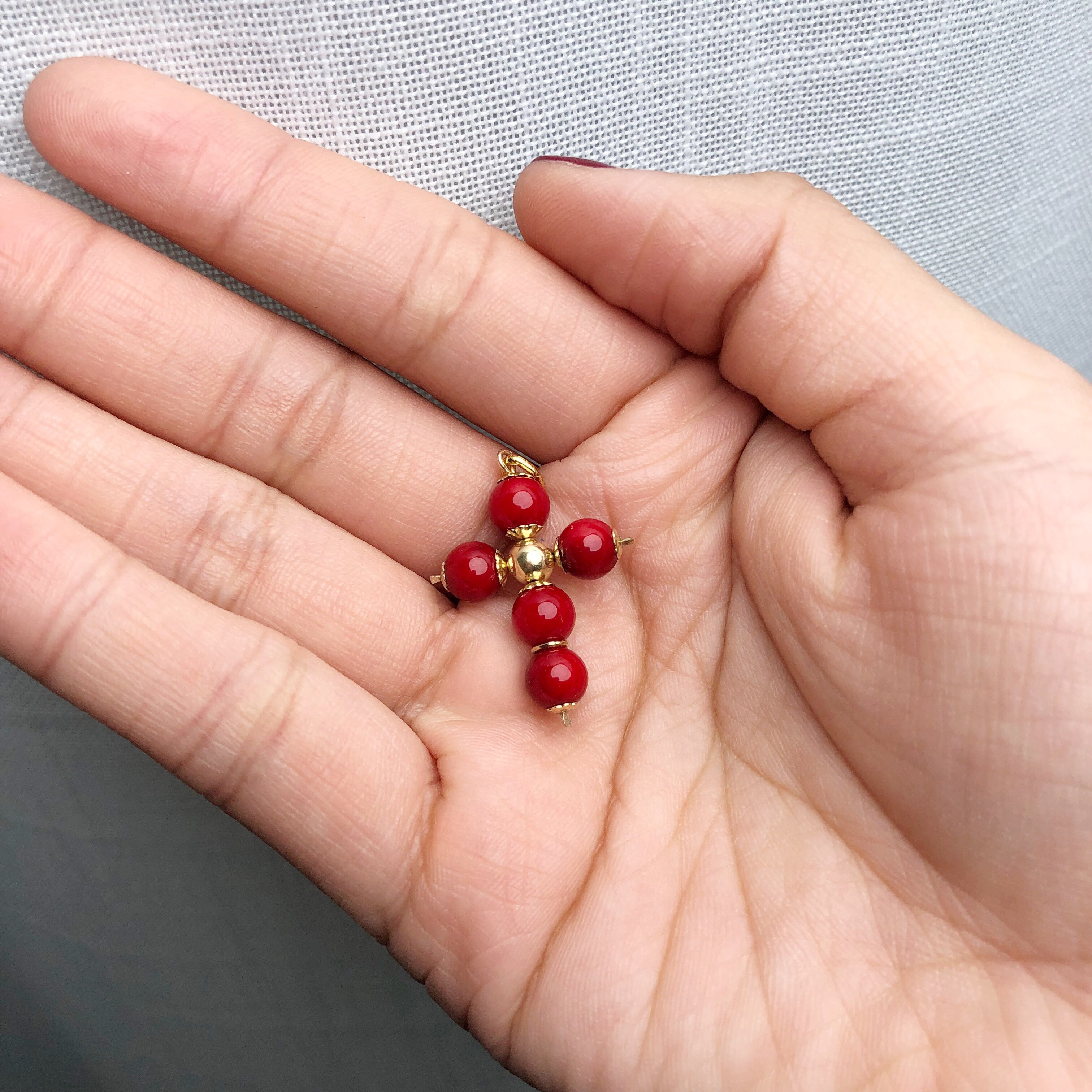 Red Coral Cross Pendant