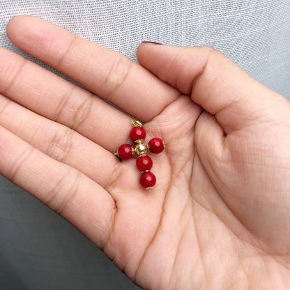 Red Coral Cross Pendant