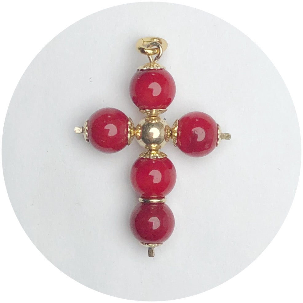Red Coral Cross Pendant