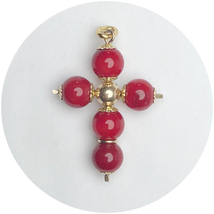 Red Coral Cross Pendant