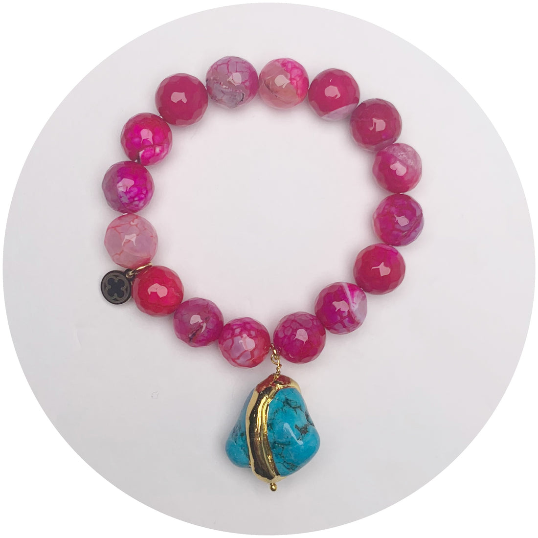 Icicle Fuchsia Jade with Turquoise Bezel Nugget Pendant