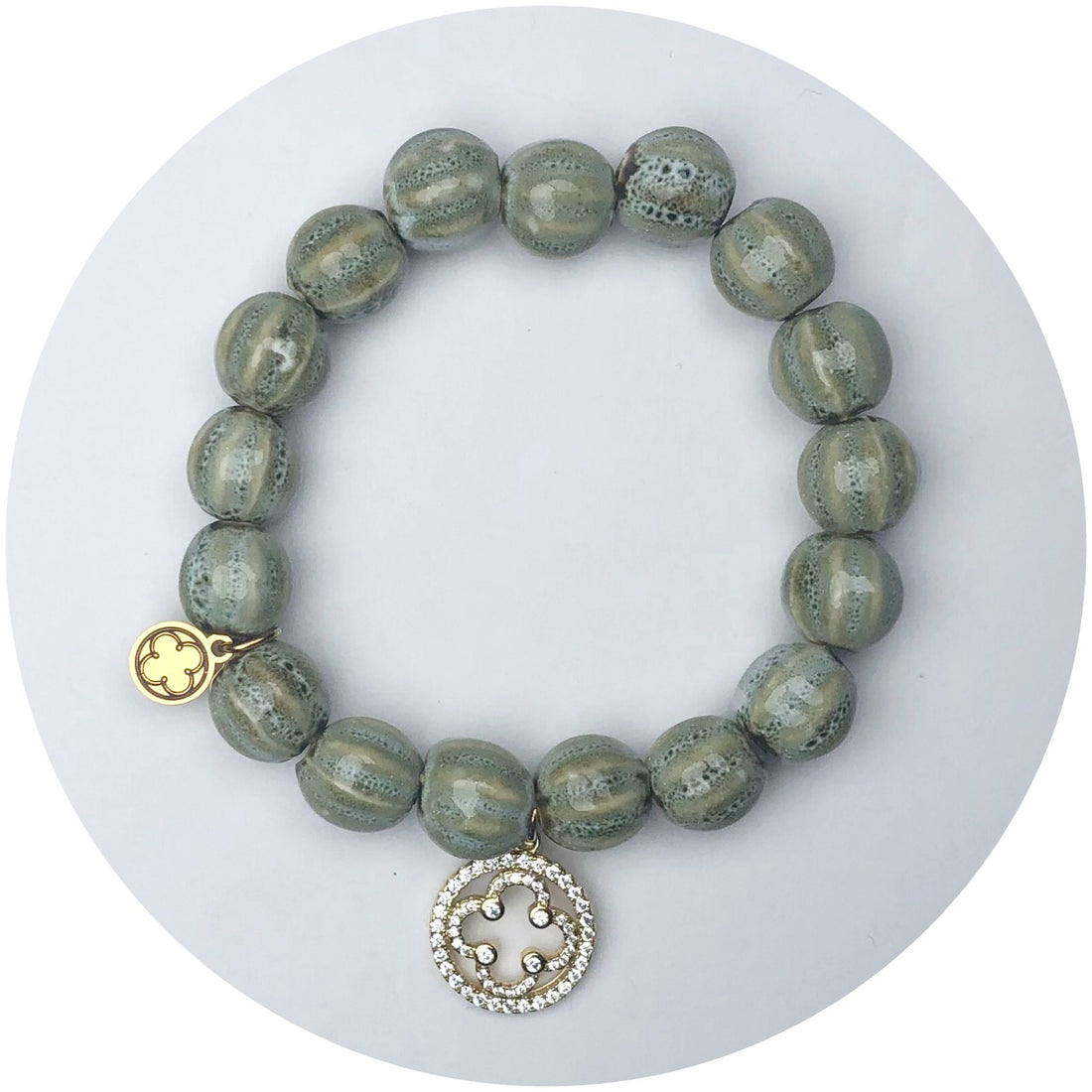 Sage Ceramic Riccio Bead with Gold Signature Logo Pendant