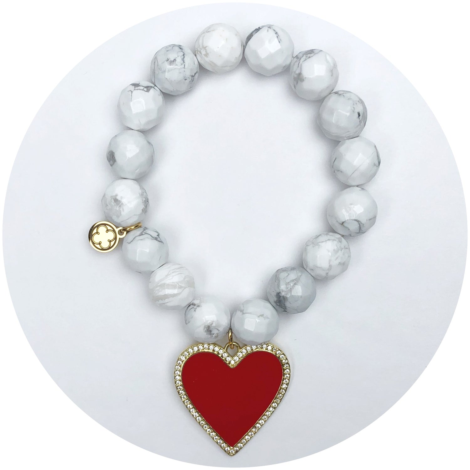 Frosted Marble Agate with Ruby Heart Pendant