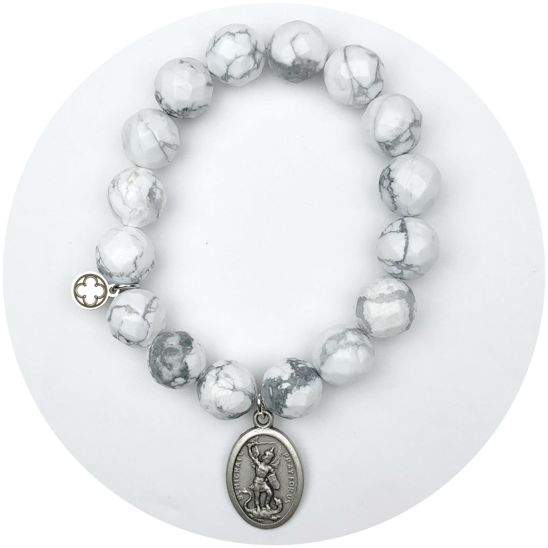 Frosted Marble Agate with Saint Michael Pendant