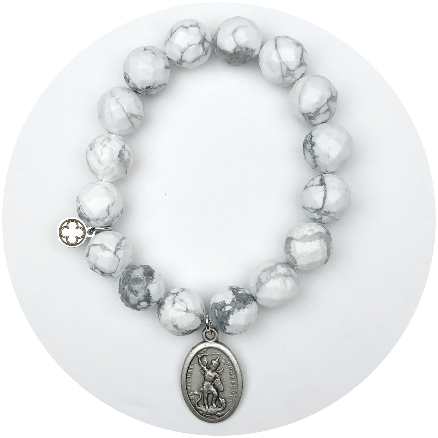 Frosted Marble Agate with Saint Michael Pendant