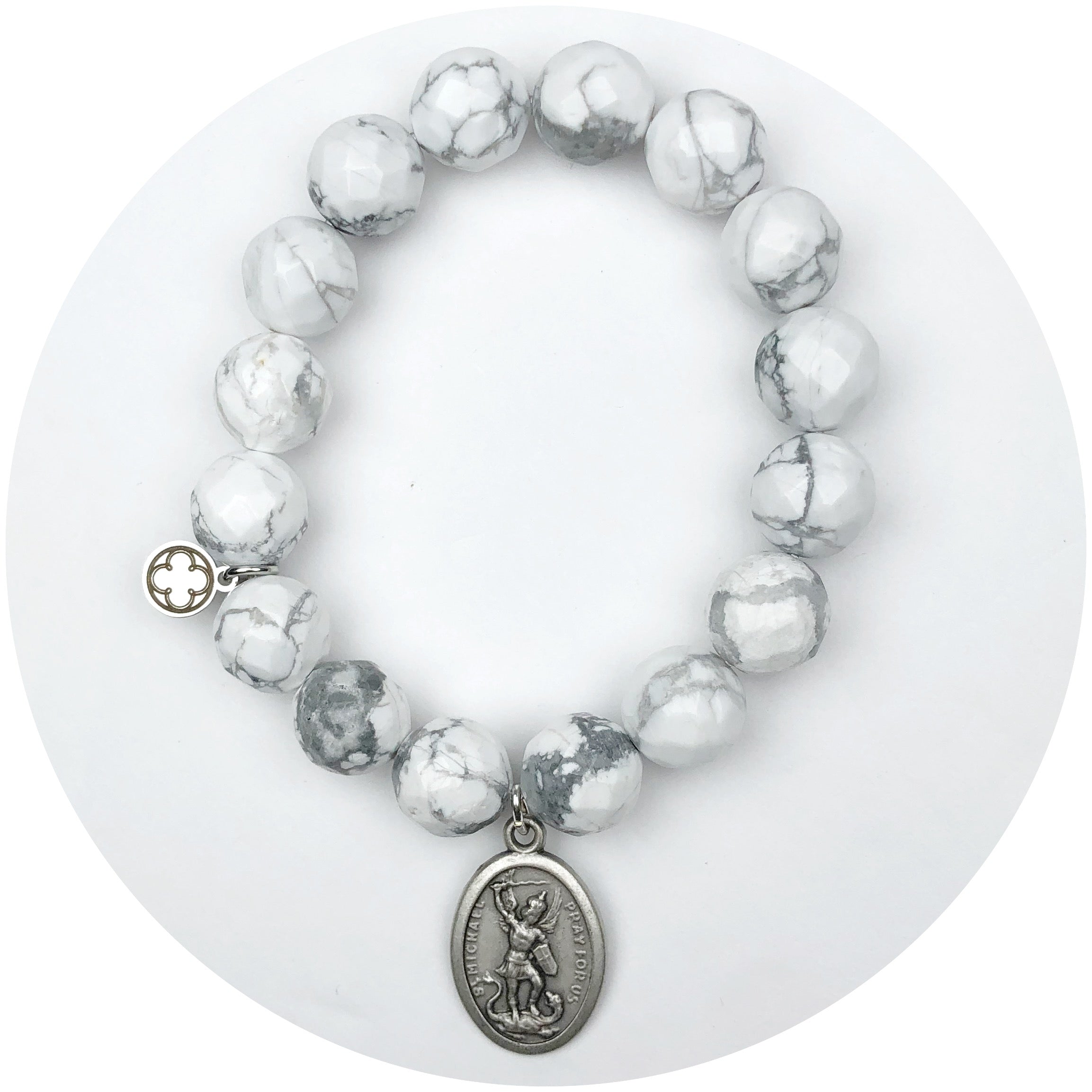 Frosted Marble Agate with Saint Michael Pendant