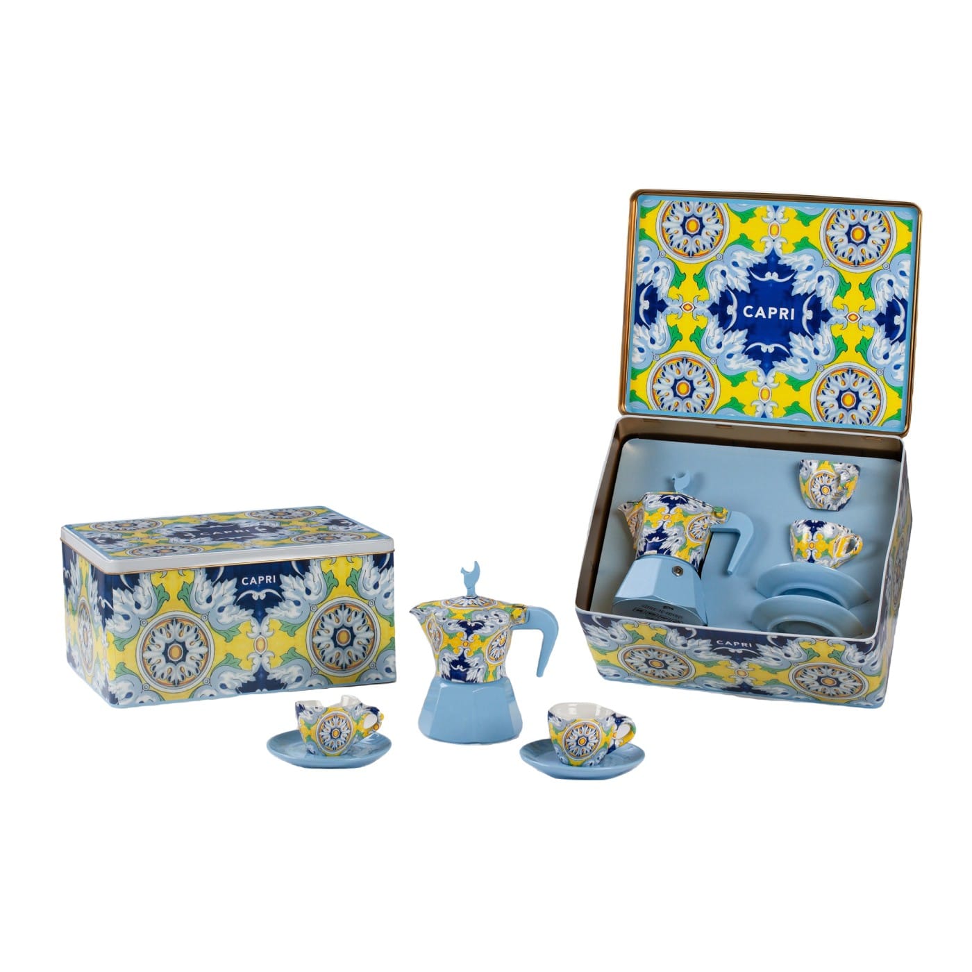 Mokavit "Taormina" Coffee Gift Box - 3 Cup Pot + 2 Sets of Cups