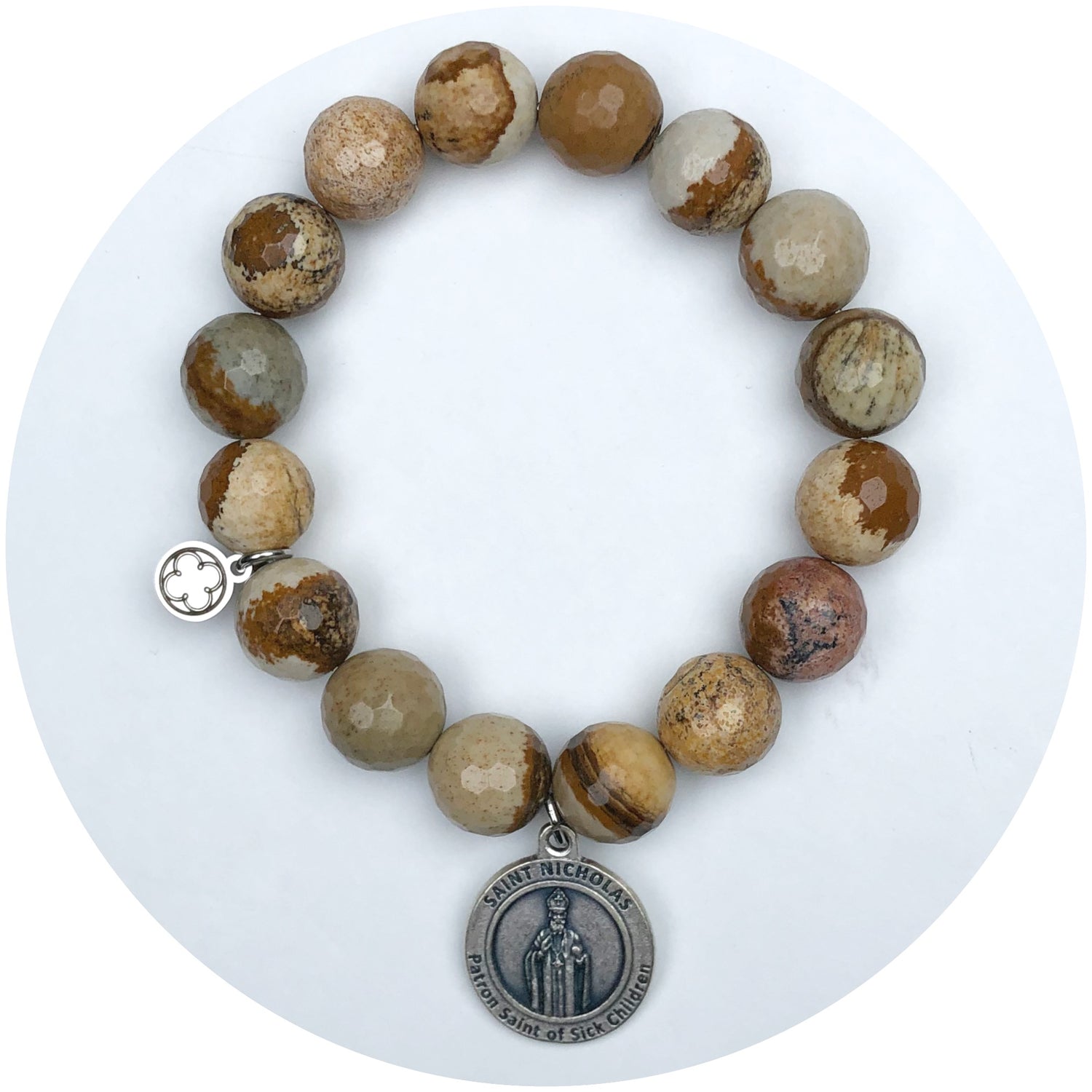 Woody Jasper with Silver Saint Nicholas Pendant