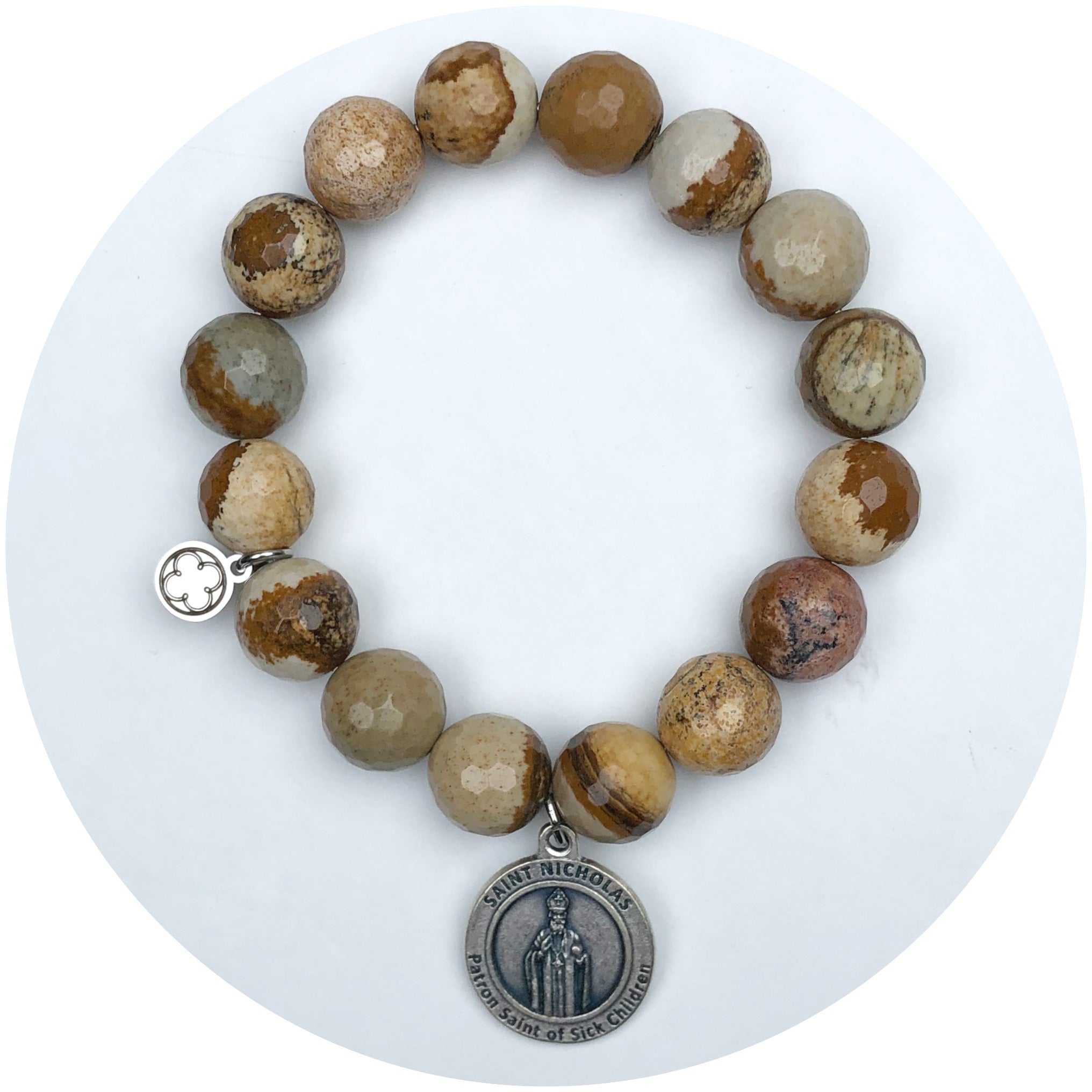 Woody Jasper with Silver Saint Nicholas Pendant