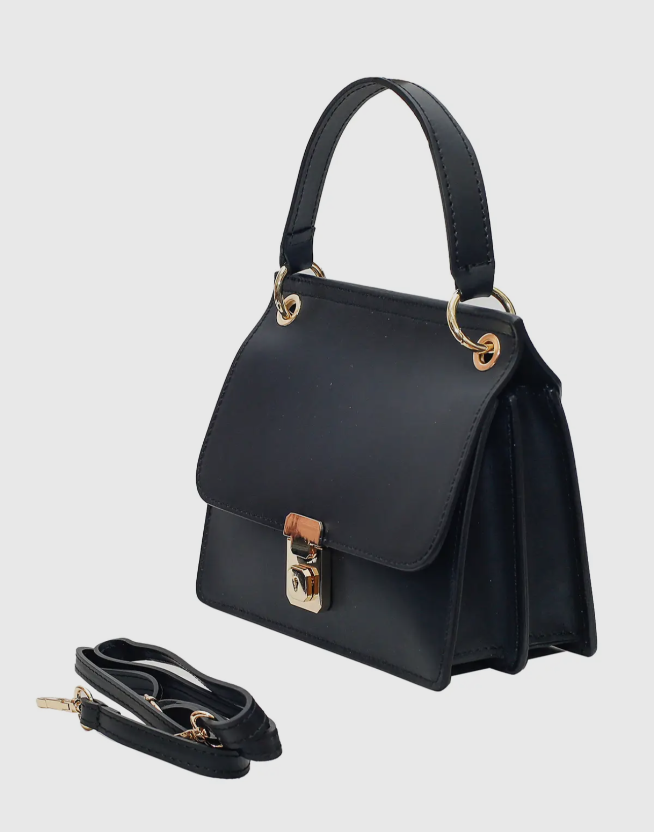 Patrizia Black Leather Bag with Crossbody Strap