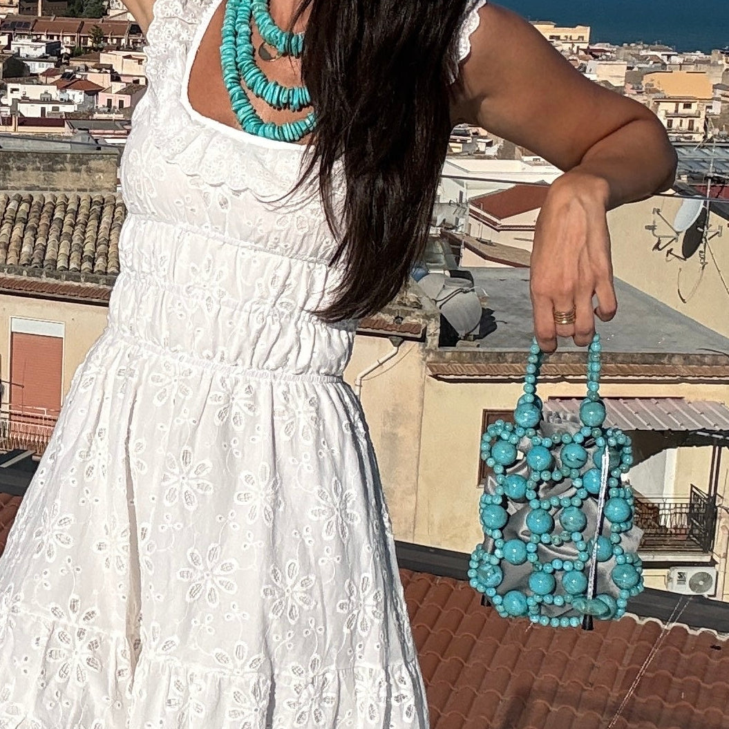 Gemma Turquoise Acrylic Beaded Tote