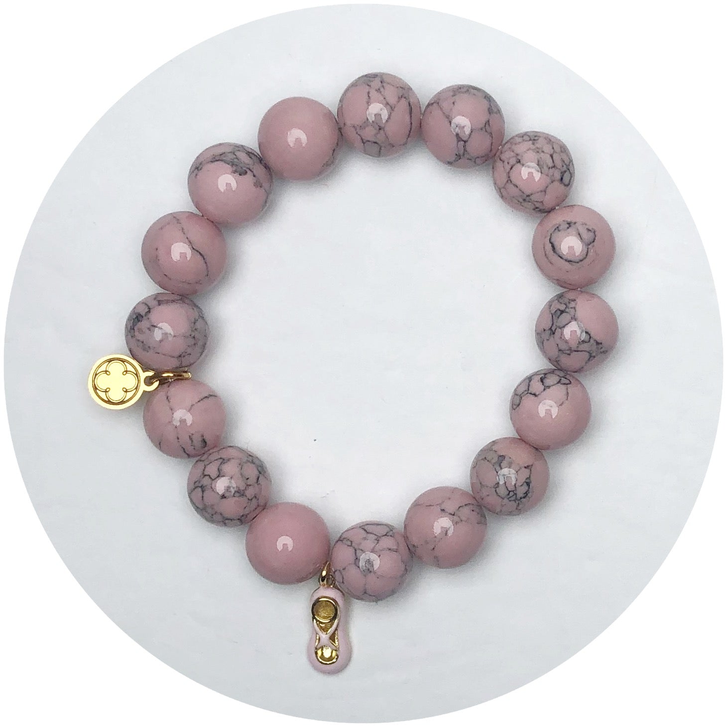 Light Pink Howlite with Pink Enamel Ballet Slipper