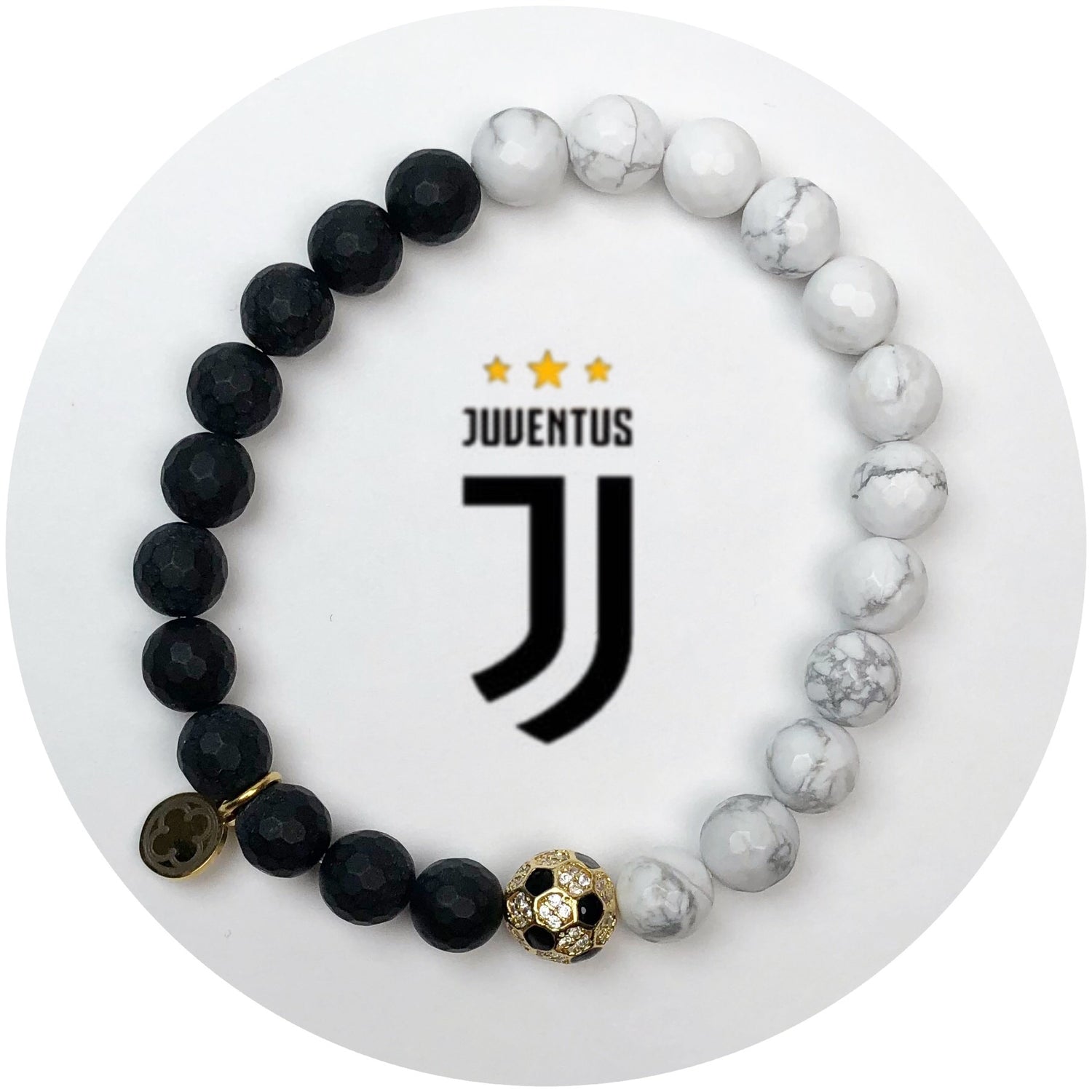 Juventus Mens Matte Black Onyx and White Howlite with Pavé Soccer Ball