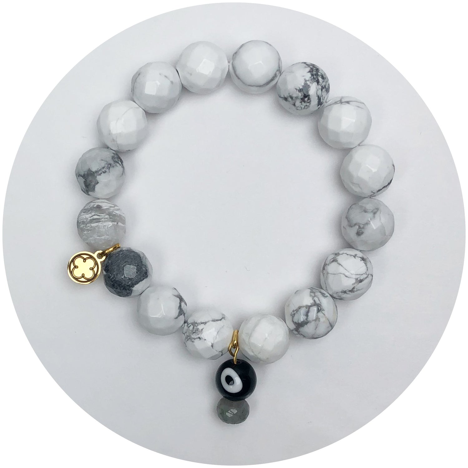 Frosted Marble Agate with Evil Eye Pendant