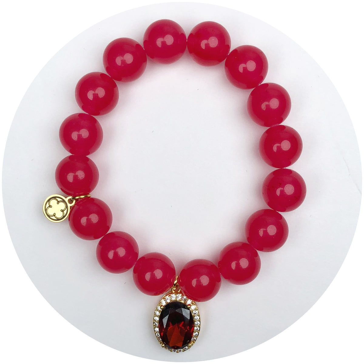 Raspberry Jade with Wine Garnet Gem Pendant