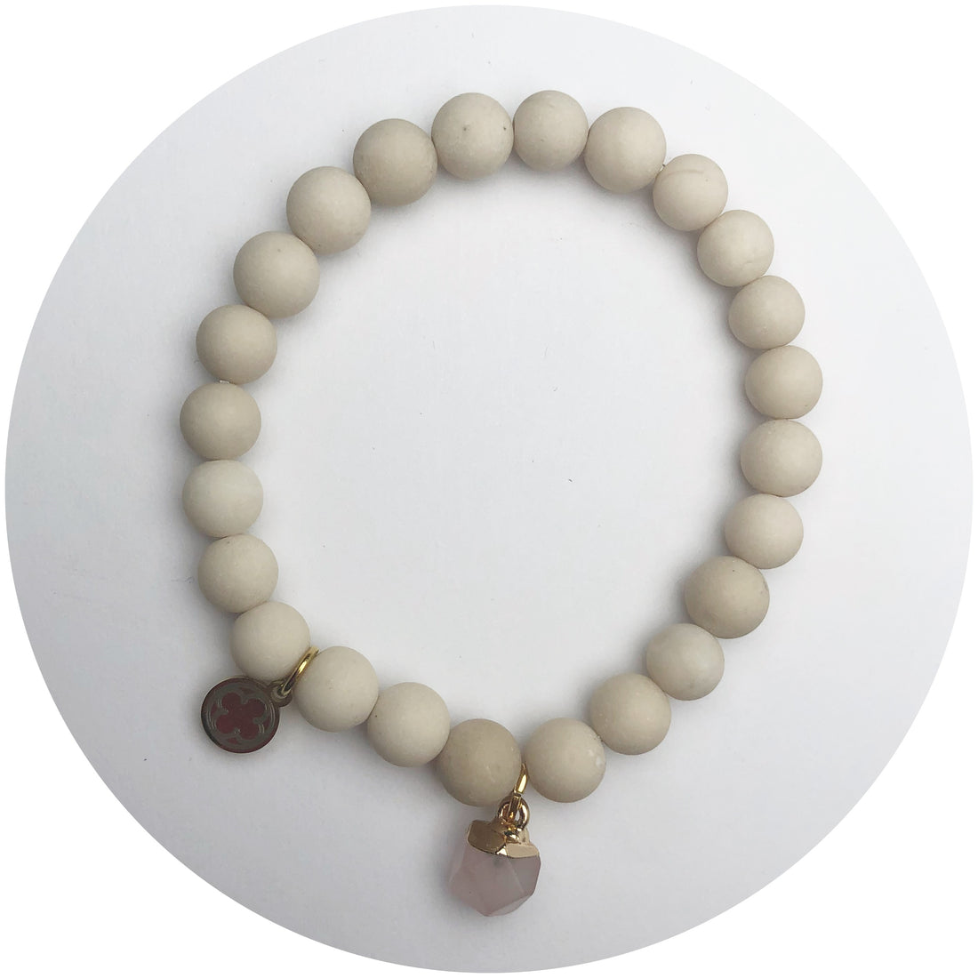 Matte Beige with Rose Quartz Pendant