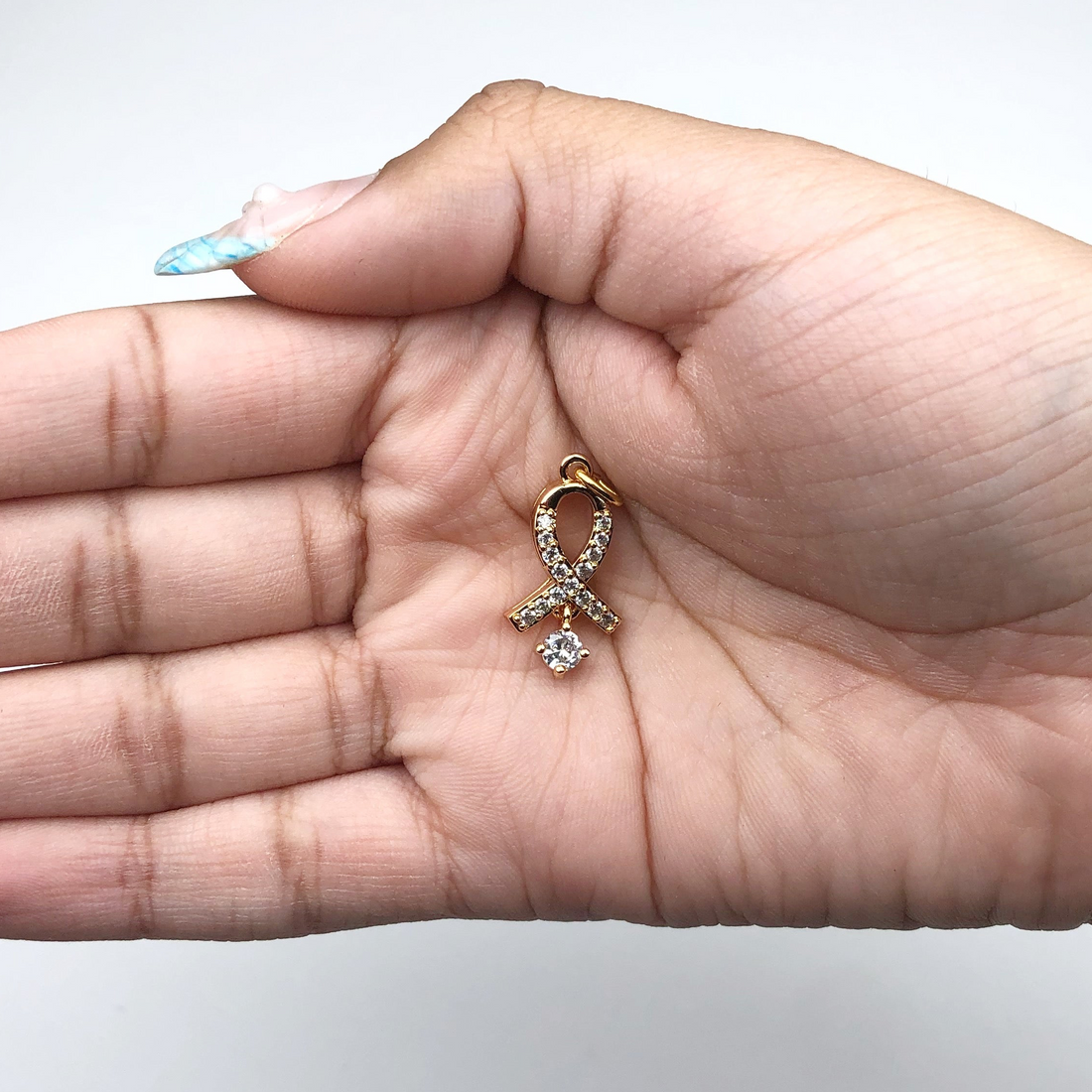 Pavé Cancer Ribbon with CZ Pendant