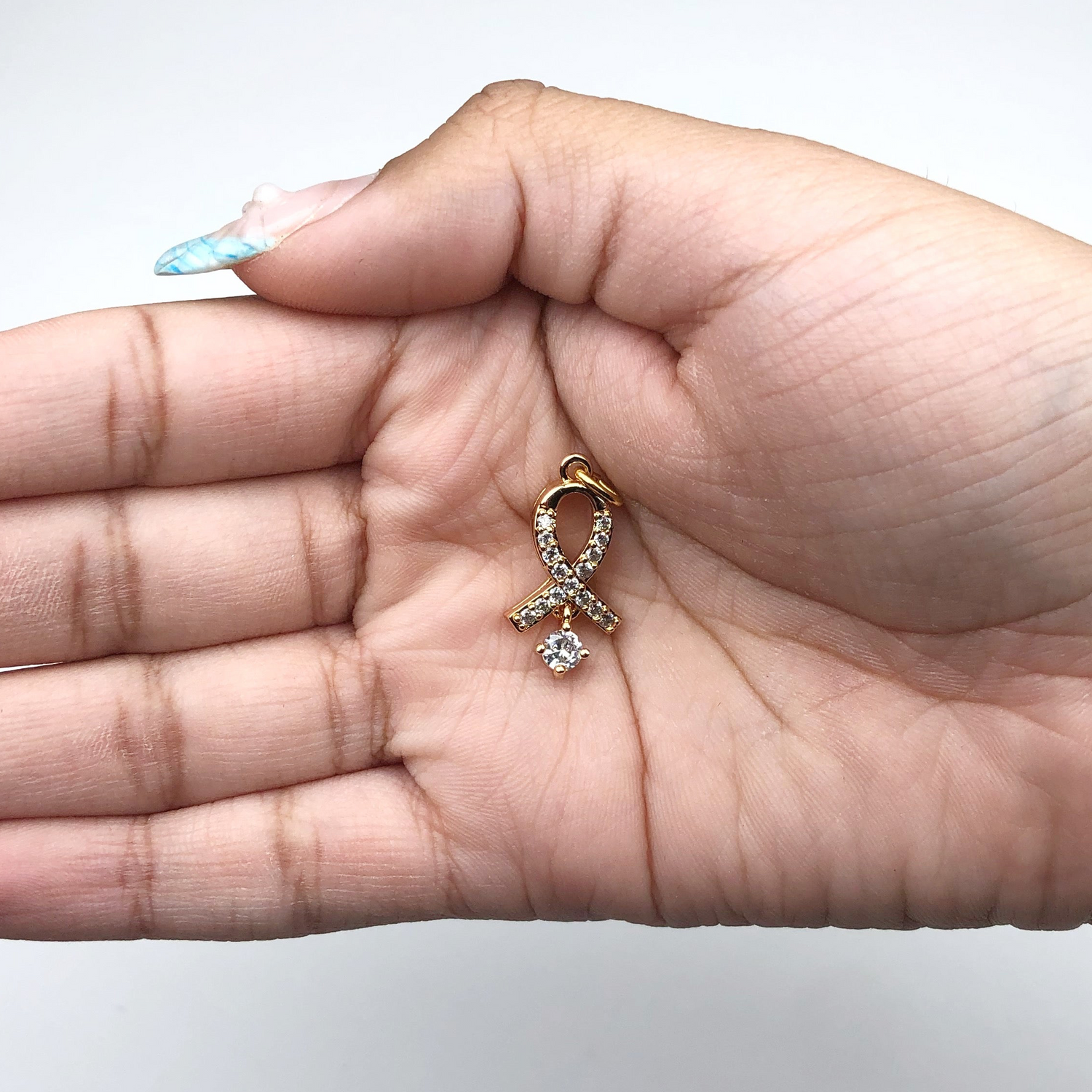 Pavé Cancer Ribbon with CZ Pendant