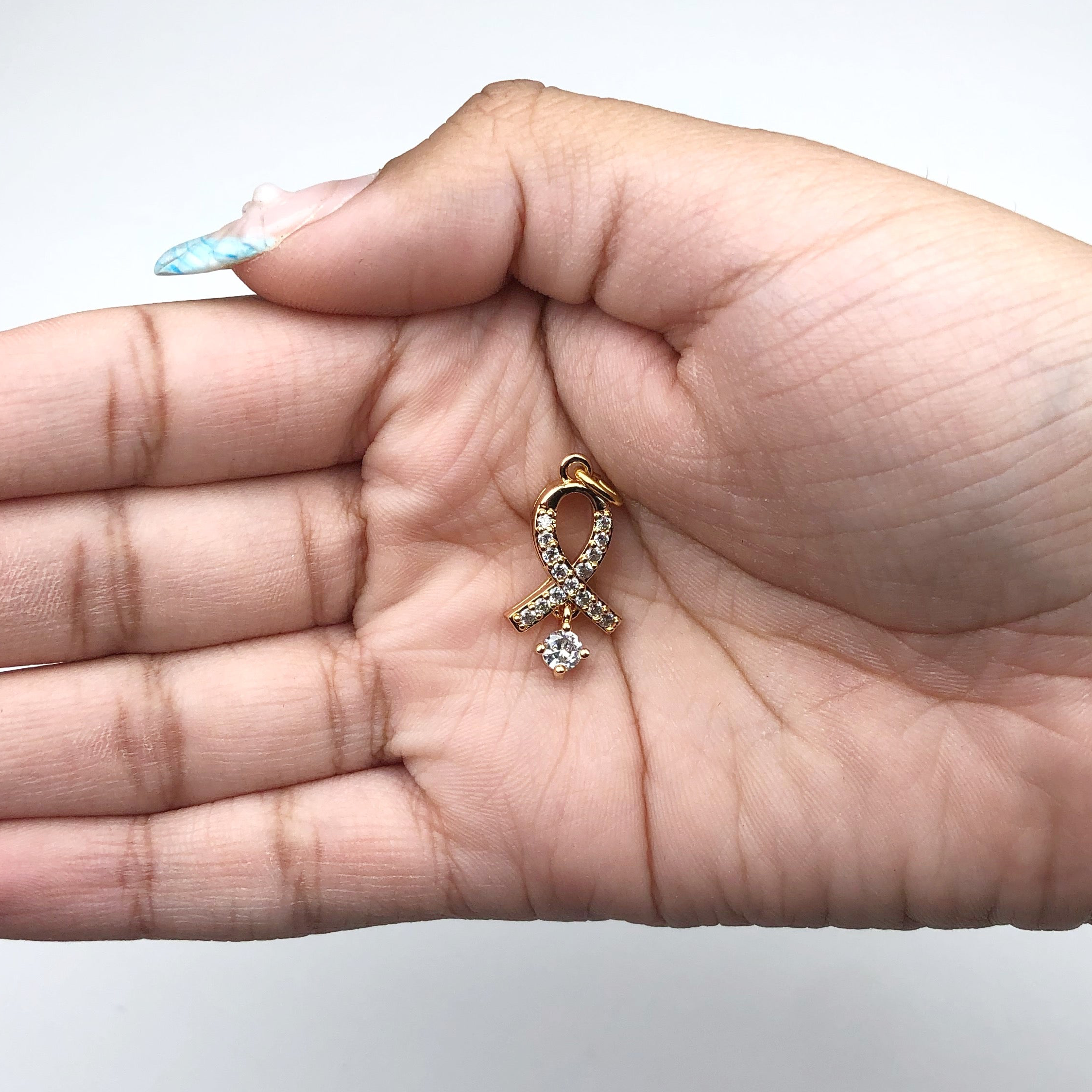 Pavé Cancer Ribbon with CZ Pendant