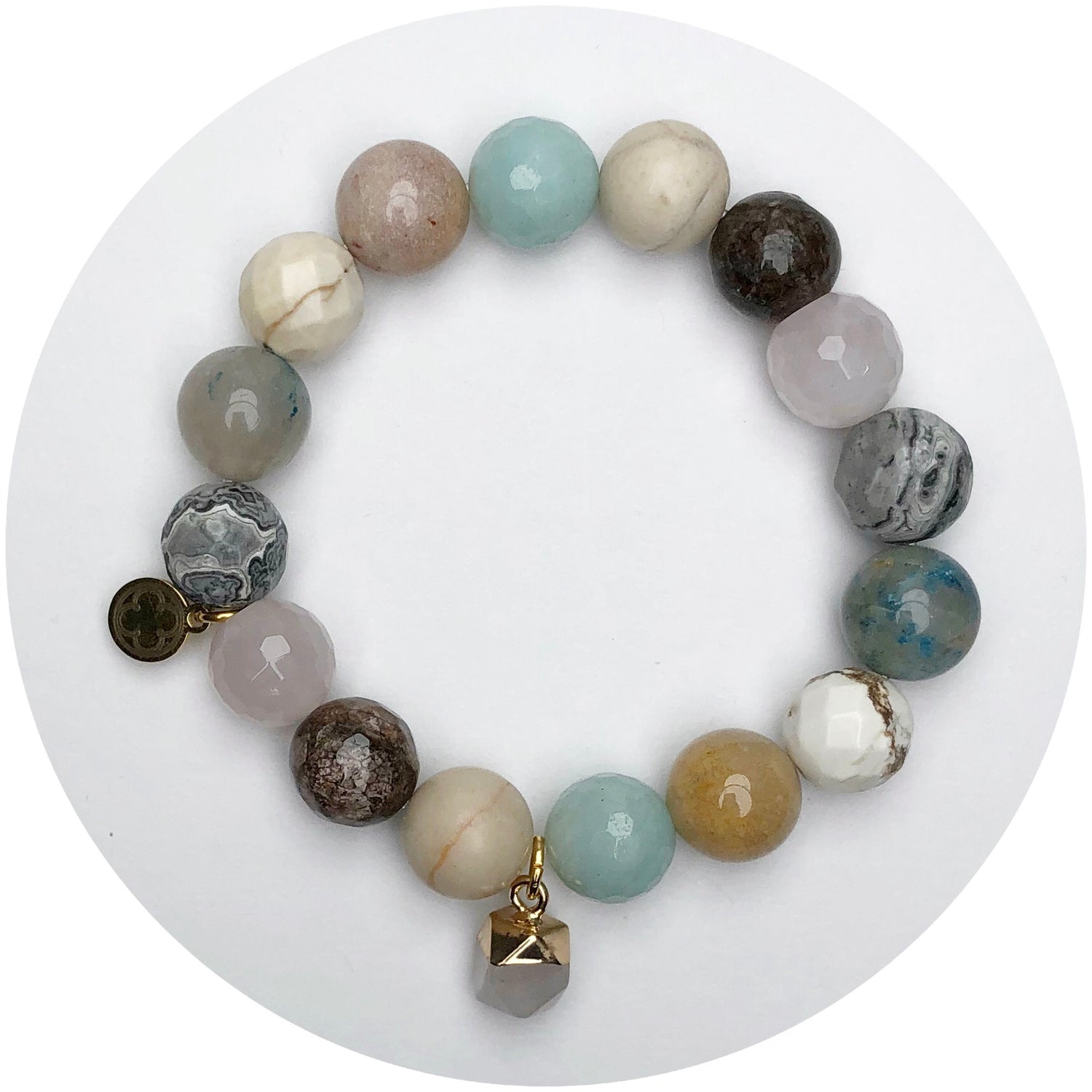 Mixed Ocean Riverstone with Rose Quartz Pendant