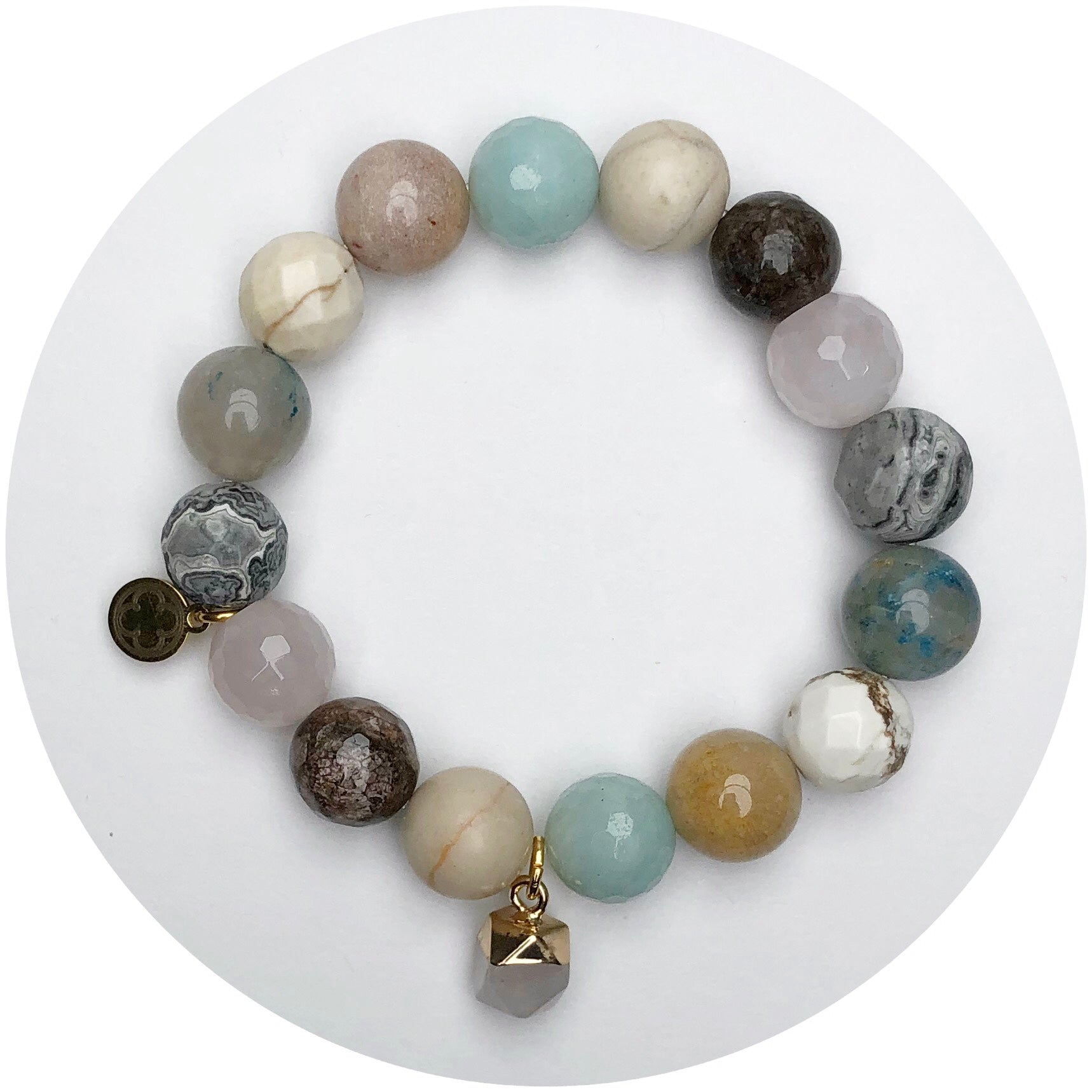 Mixed Ocean Riverstone with Rose Quartz Pendant