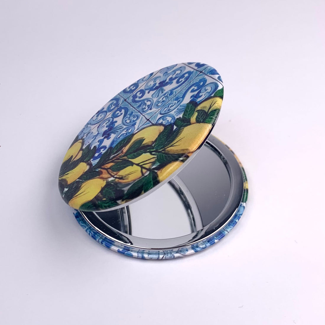 Blue Lemon Maiolica Compact Mirror