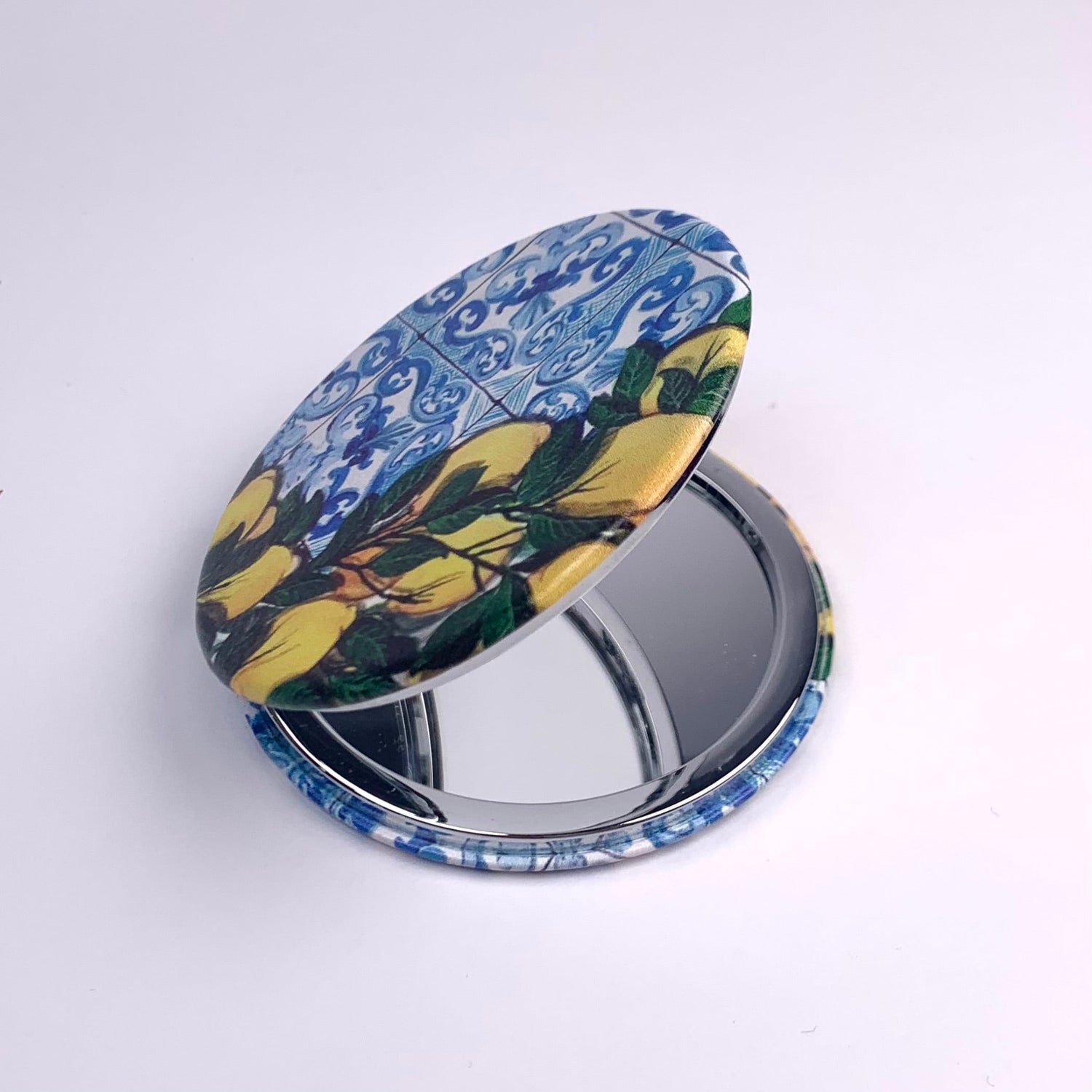 Blue Lemon Maiolica Compact Mirror