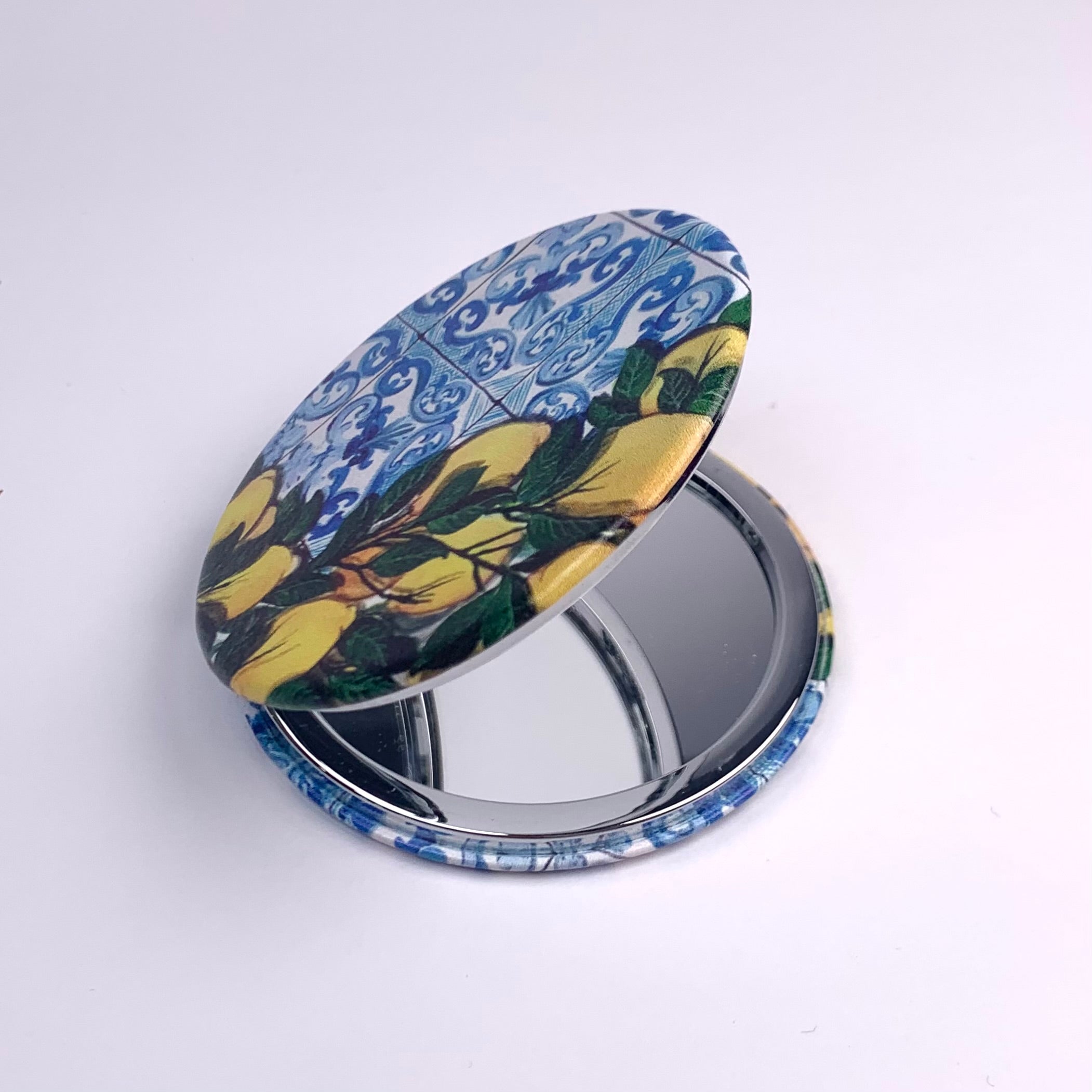 Blue Lemon Maiolica Compact Mirror