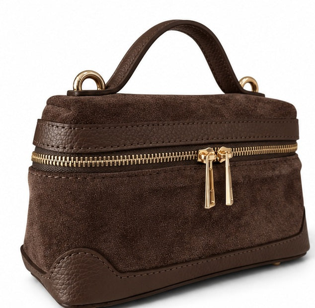 Frankie Chocolate Brown Suede Handbag