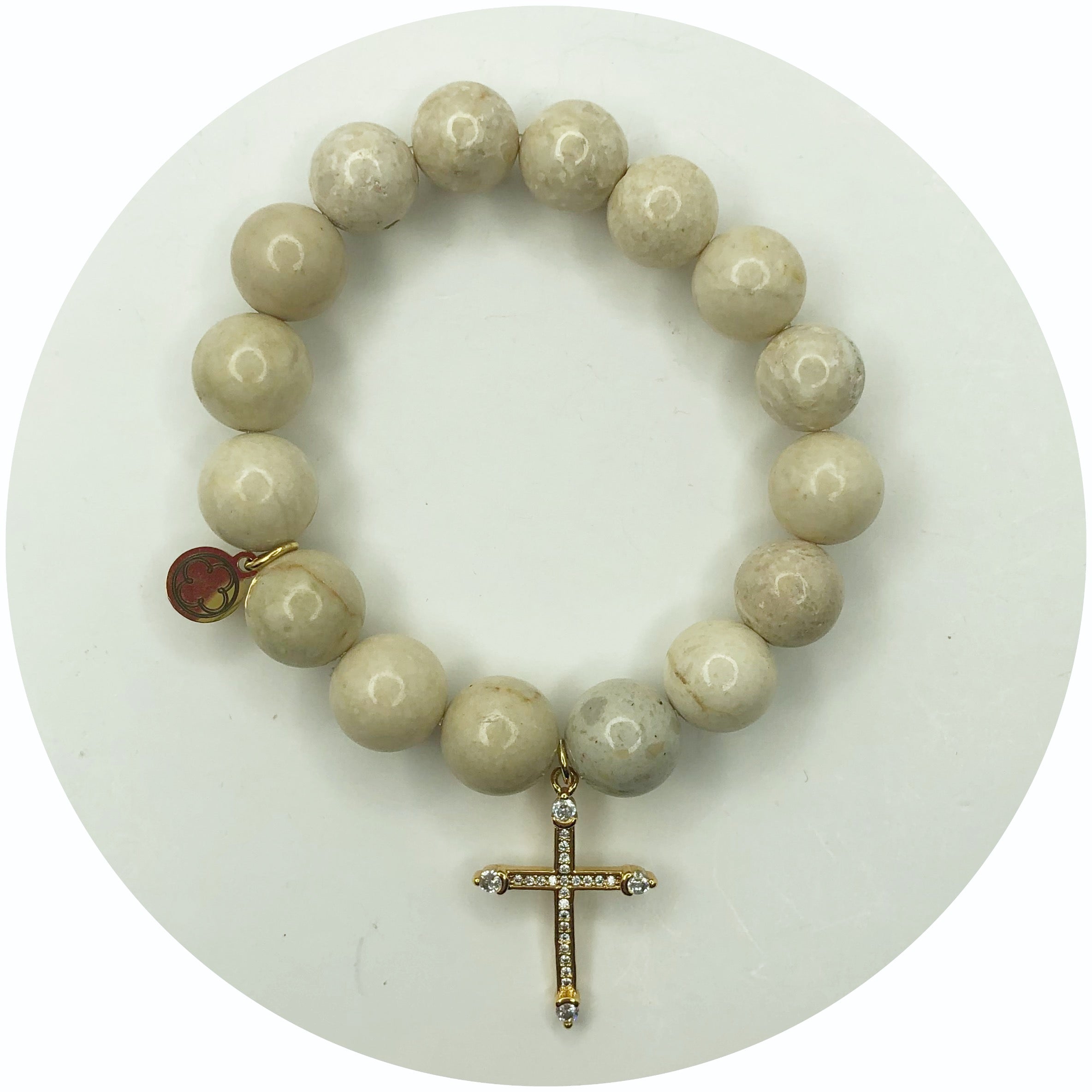 Beige Jasper with Pavé Cross Pendant