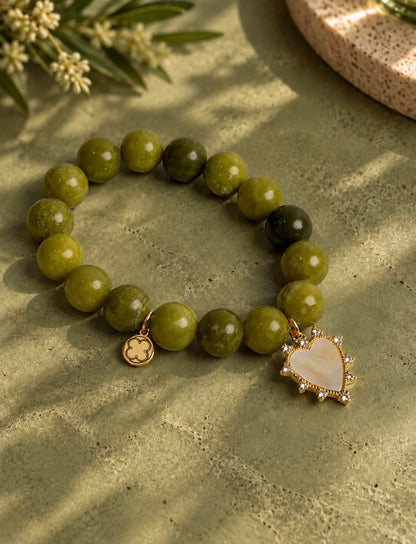 LIMITED EDITION Laurel Green Jade with Mother of Pearl Pavé Heart