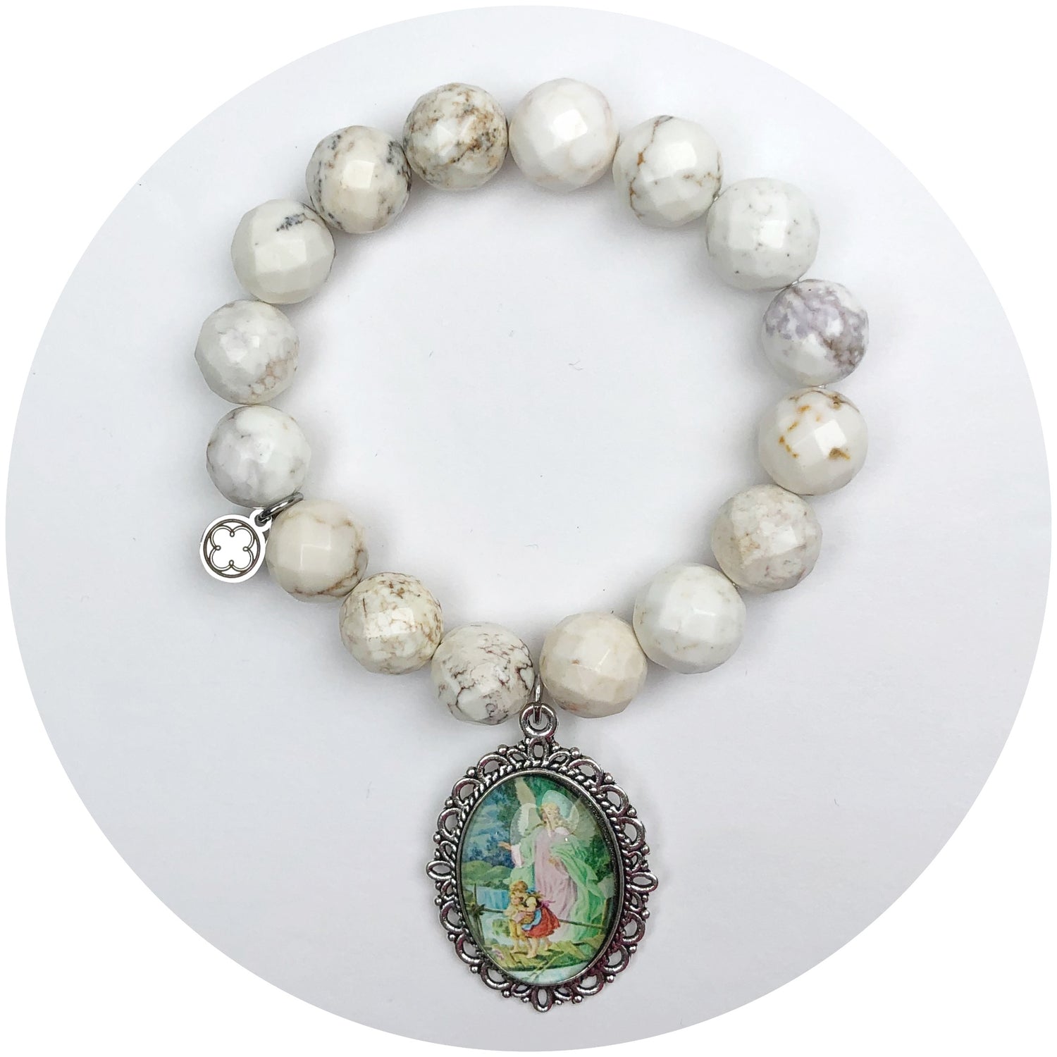 Fossil Agate with Guardian Angel Pendant