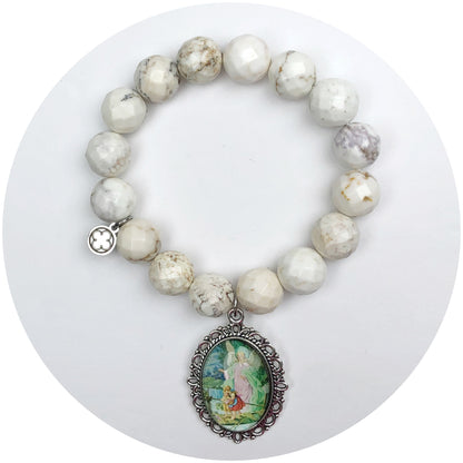 Fossil Agate with Guardian Angel Pendant