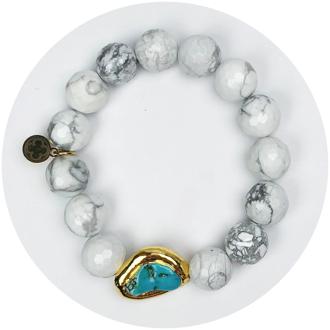 White Marble Jasper with Turquoise Bezel Accent