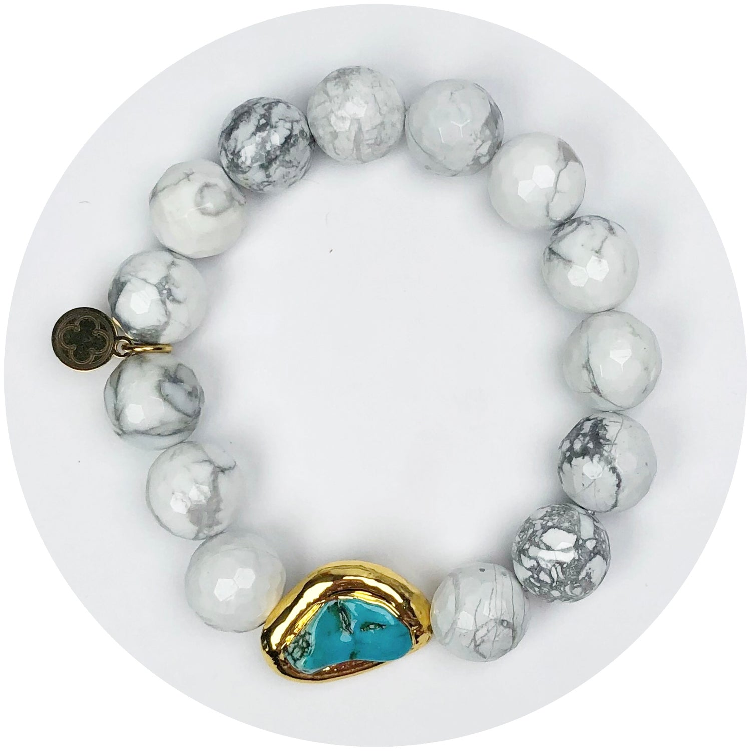White Marble Jasper with Turquoise Bezel Accent