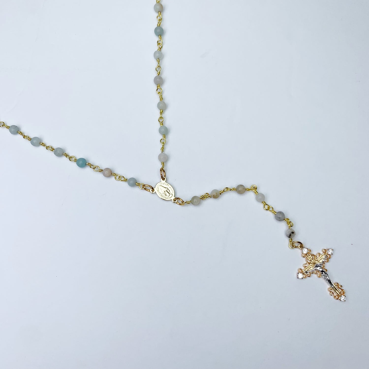 Amazonite Beaded Rosary Necklace