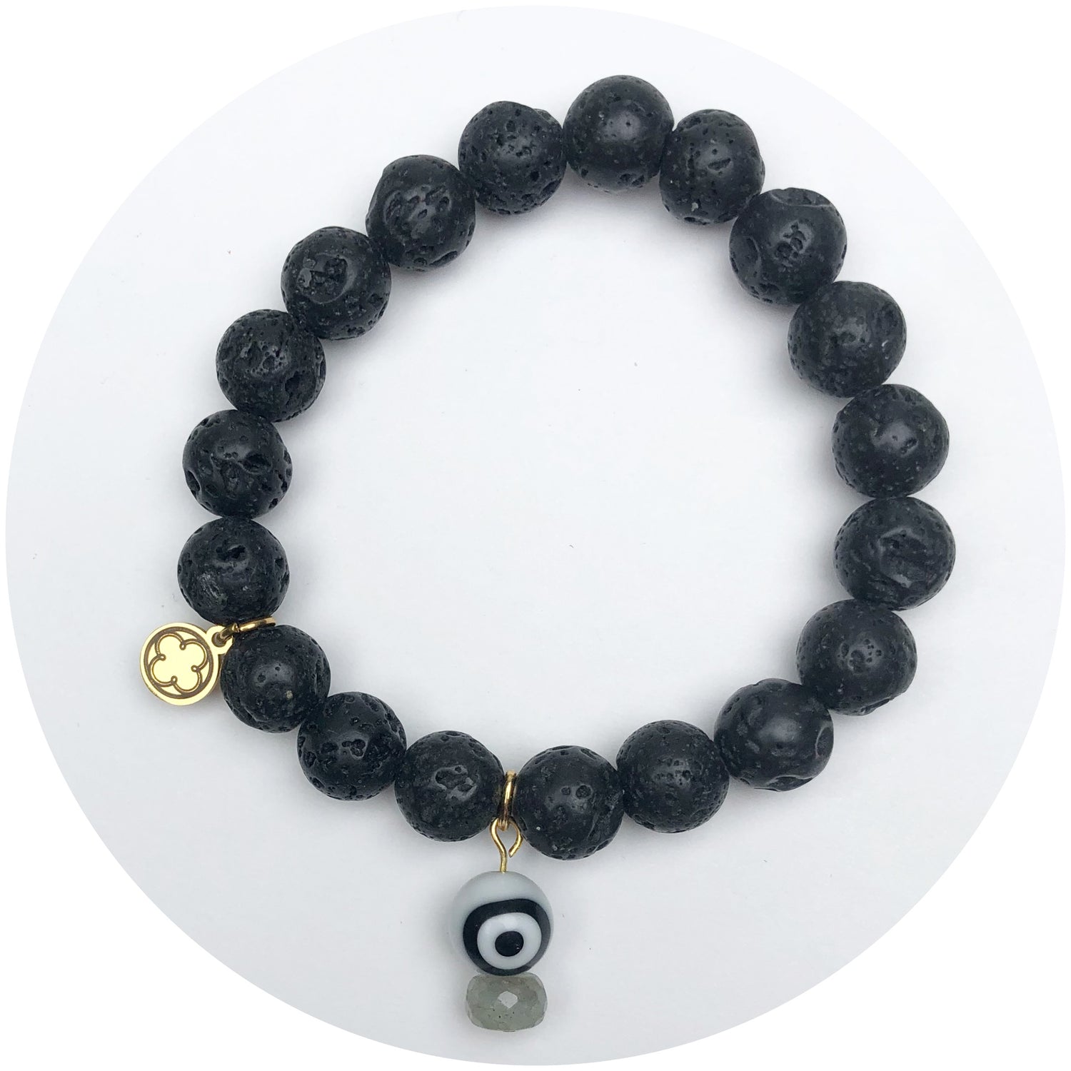 Black Stone Lava with Evil Eye Pendant